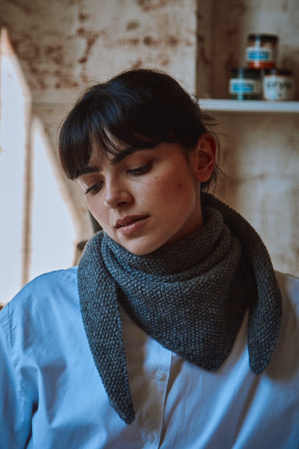 HORTENSE Wool scarf- 100% Spanish Merino Wool - L'Envers - Ash grey