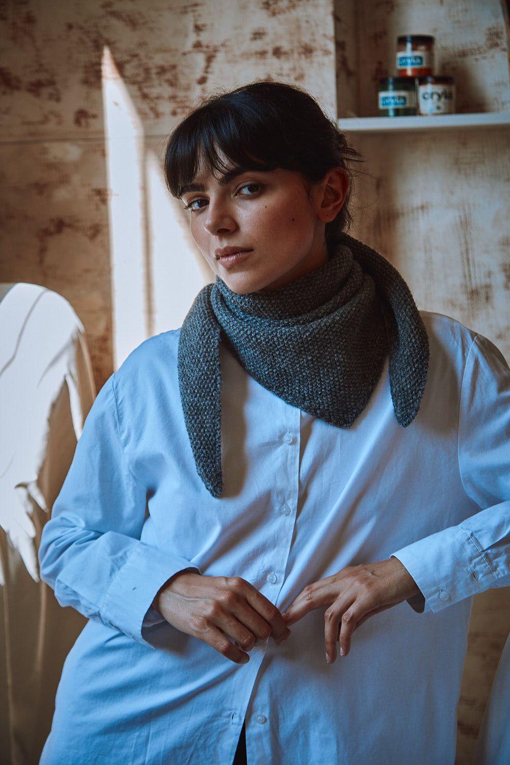 HORTENSE Wool scarf- 100% Spanish Merino Wool - L'Envers - Ash grey