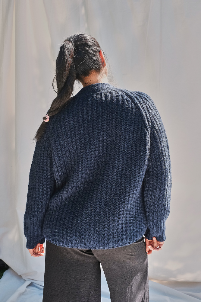 Item #191 - MIREILLE Merino Wool Cardigan - Navy blue