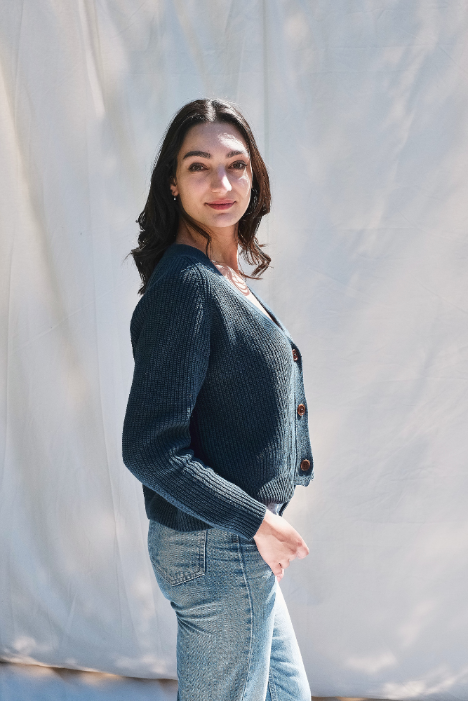 Item #278 - ANNA V-Neck Cardigan in Organic Cotton - Navy blue