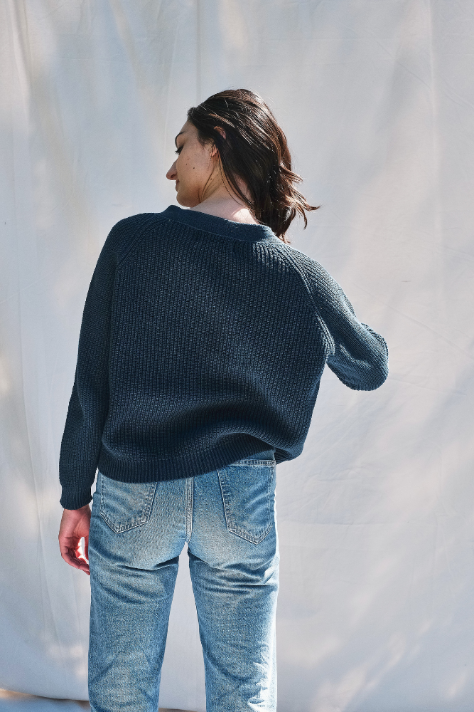 Item #278 - ANNA V-Neck Cardigan in Organic Cotton - Navy blue