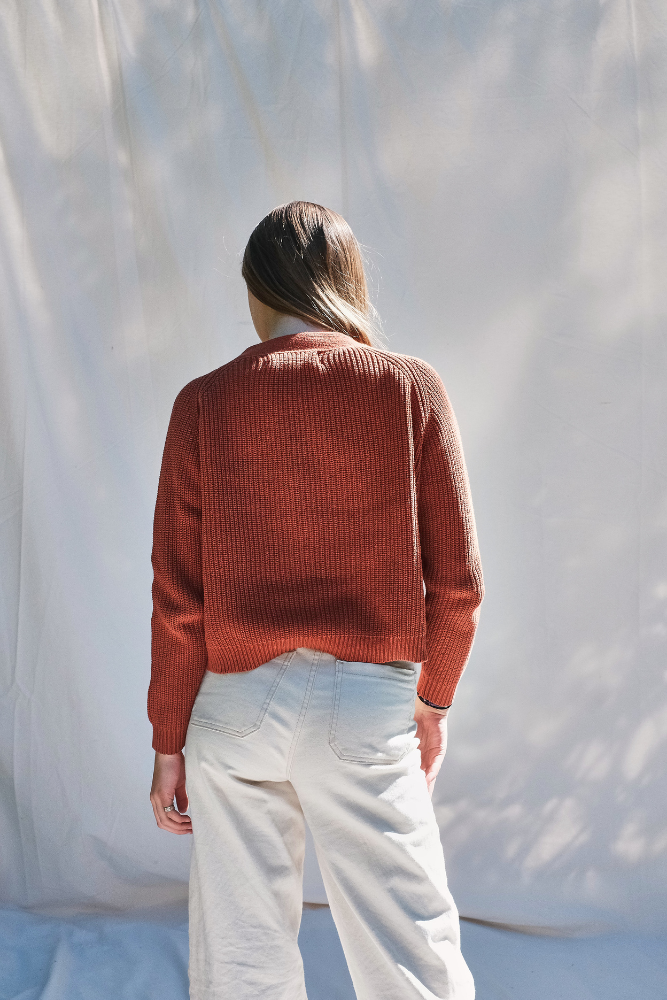 Item #284 - ANNA V-Neck Cardigan in Organic Cotton - Earth REd
