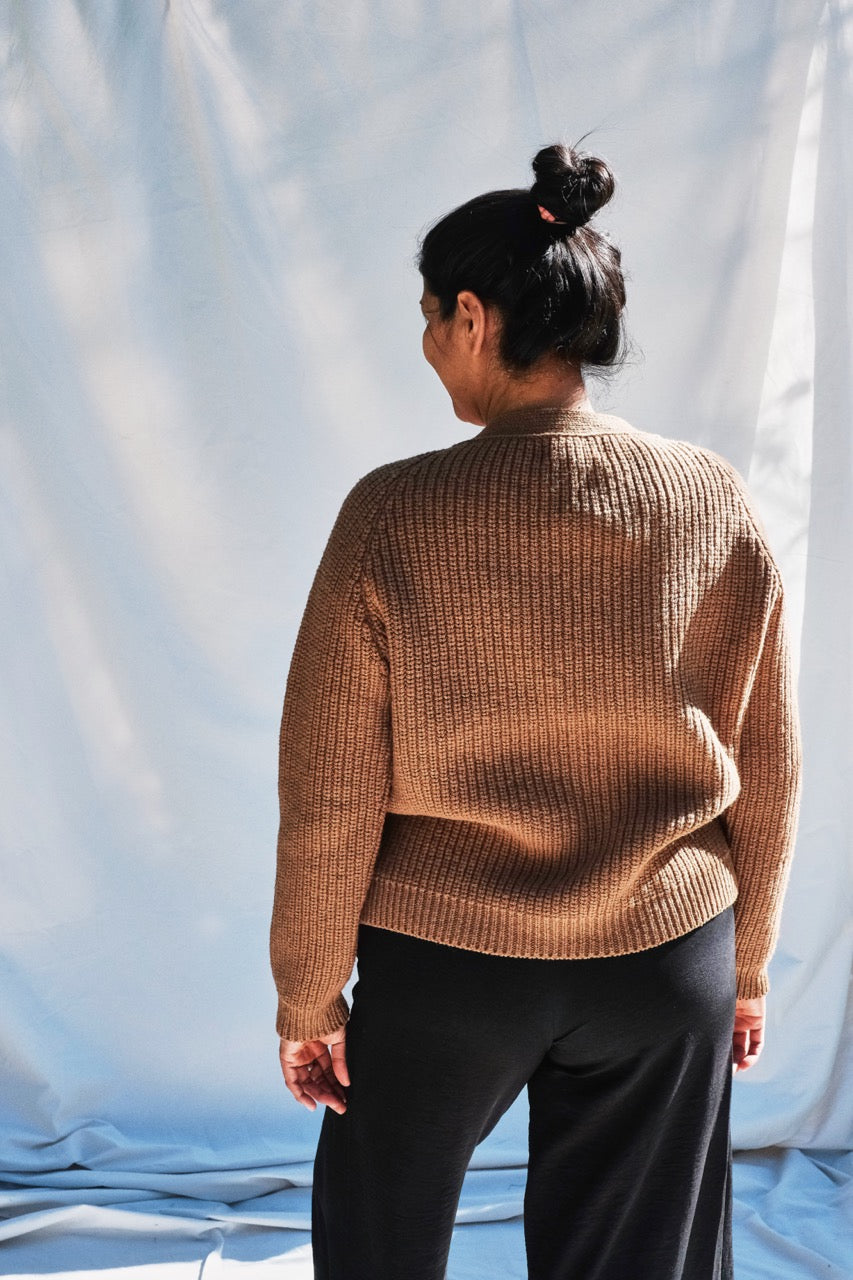 Item #109 - ANNA V-Neck Cardigan in Merino Wool - Camel