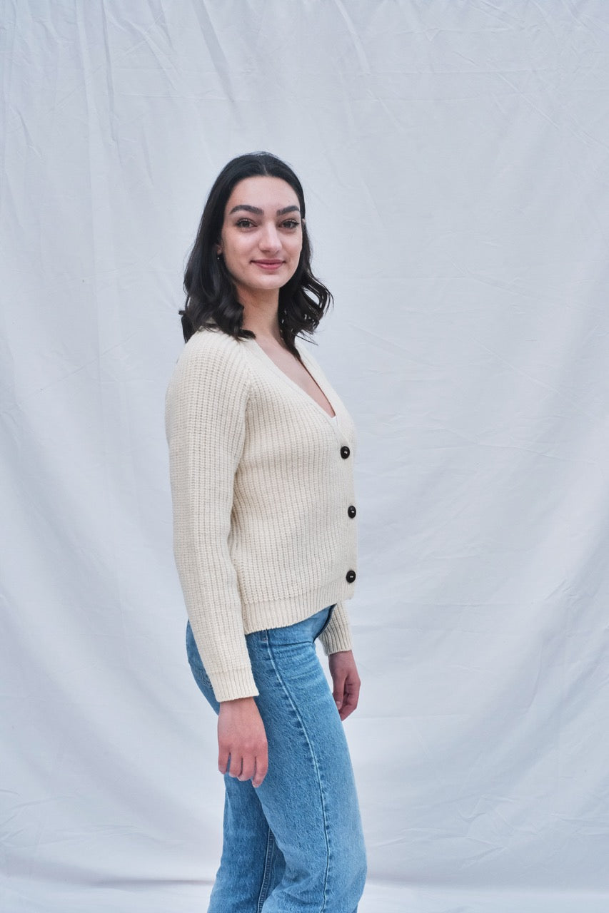 Item #113 - ANNA V-Neck Cardigan in Merino Wool - Off-White