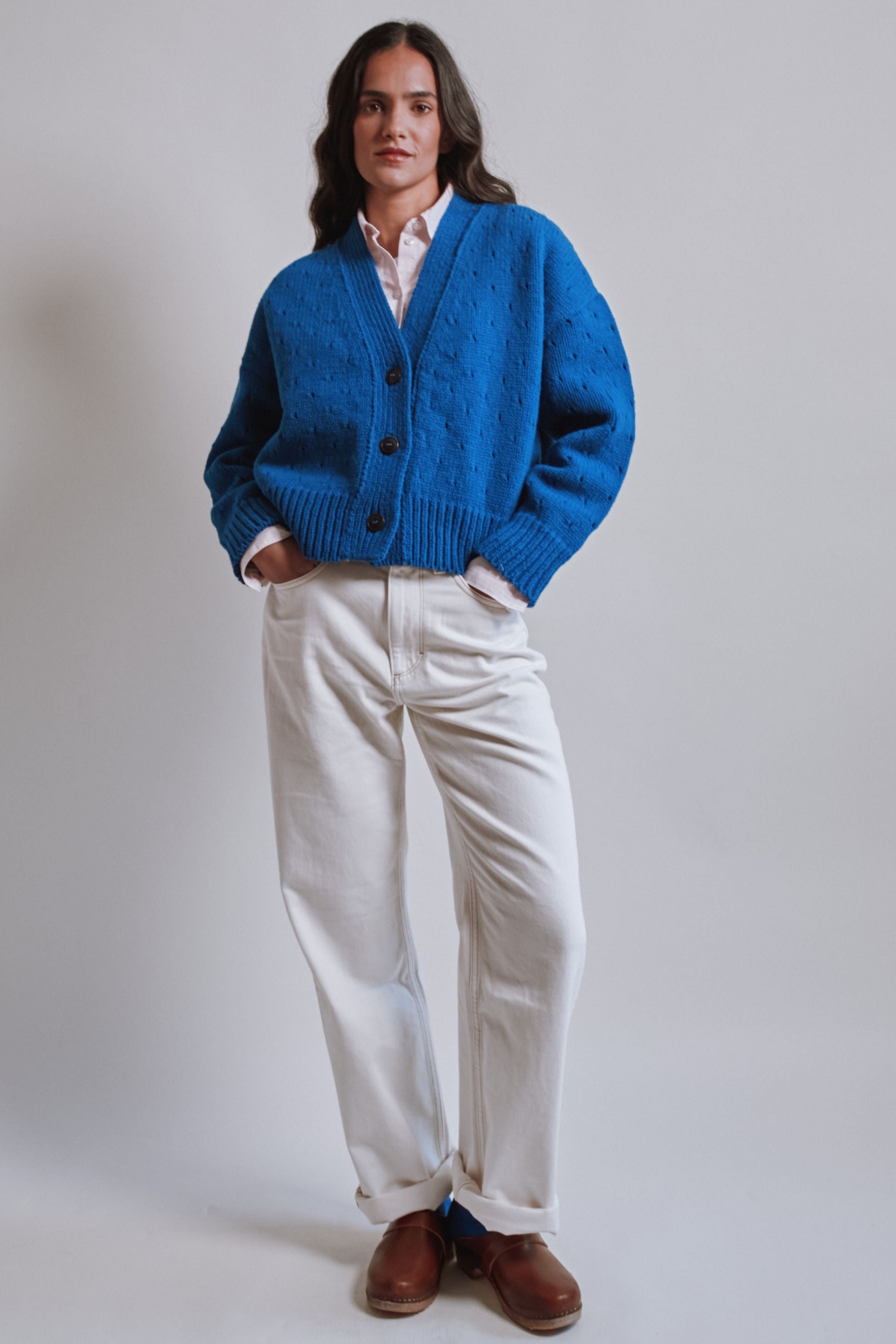 KATRINA Open Weave Cardigan in Merino Wool - Cobalt Blue