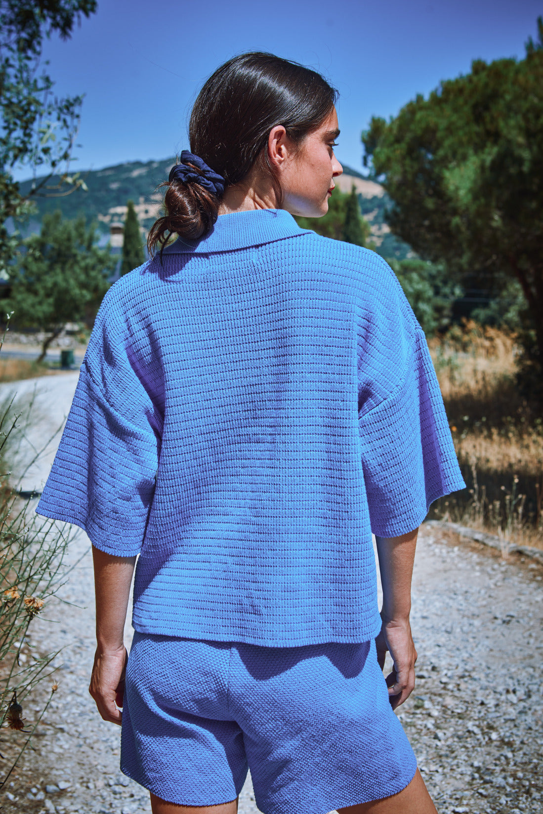 LILI Oversize Polo Shirt in Organic Cotton - Cyan Blue