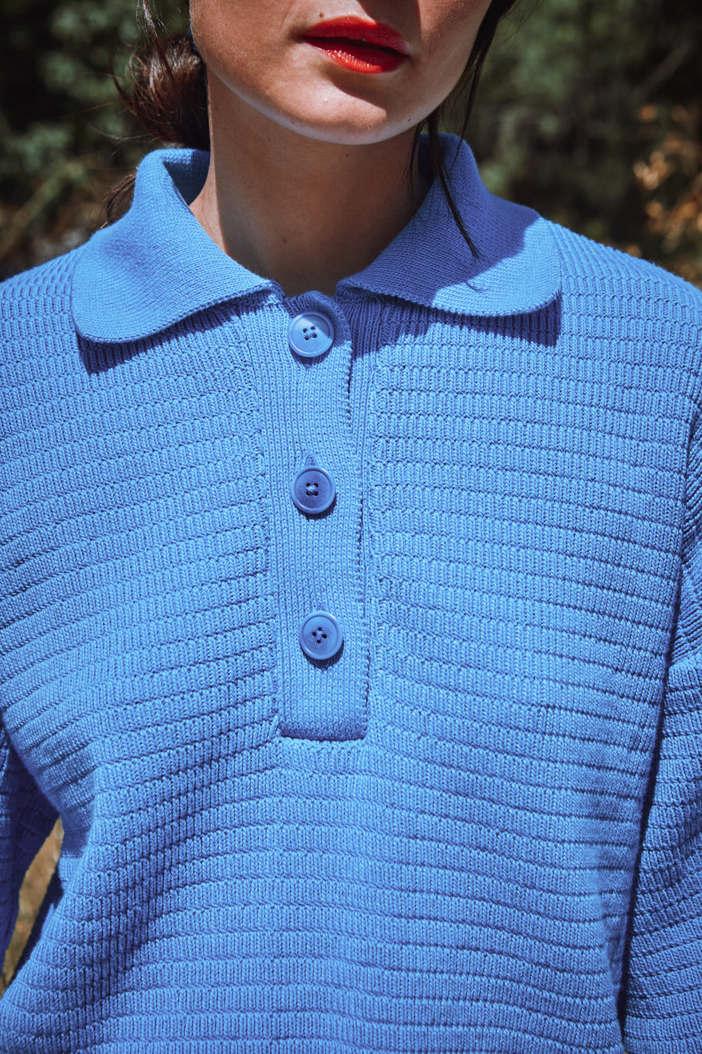 LILI Oversize Polo Shirt in Organic Cotton - Cyan - L'ENVERS
