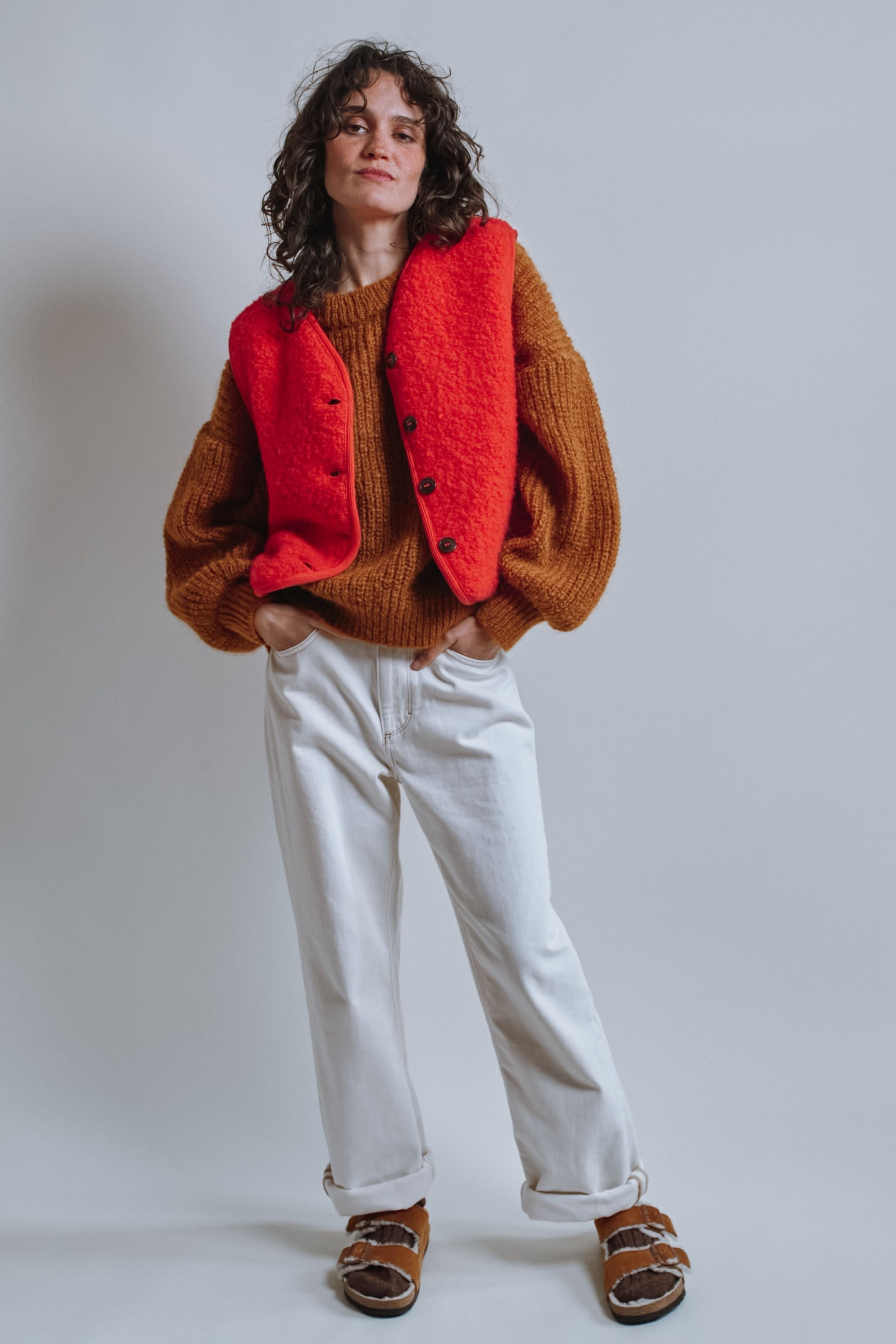Gilet de berger LUCE en alpaga bouclé - Rouge