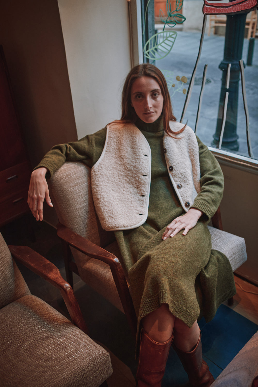 LUCE Shepherd's Vest in Curly Alpaca - Light Beige