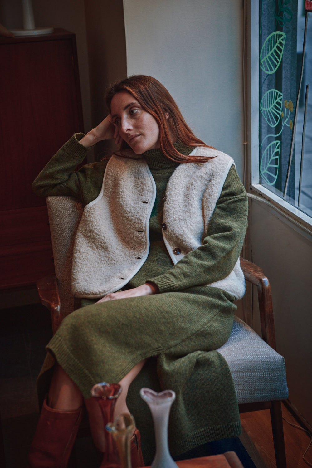 FREYA Knit Dress in Merino Wool - Olive Green