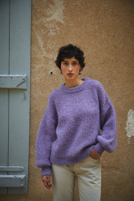LUCIE Sweater - 100% Cruelty Free Merino mohair Wool in lilac purple - Spanish Merino Wool sweater - L'Envers