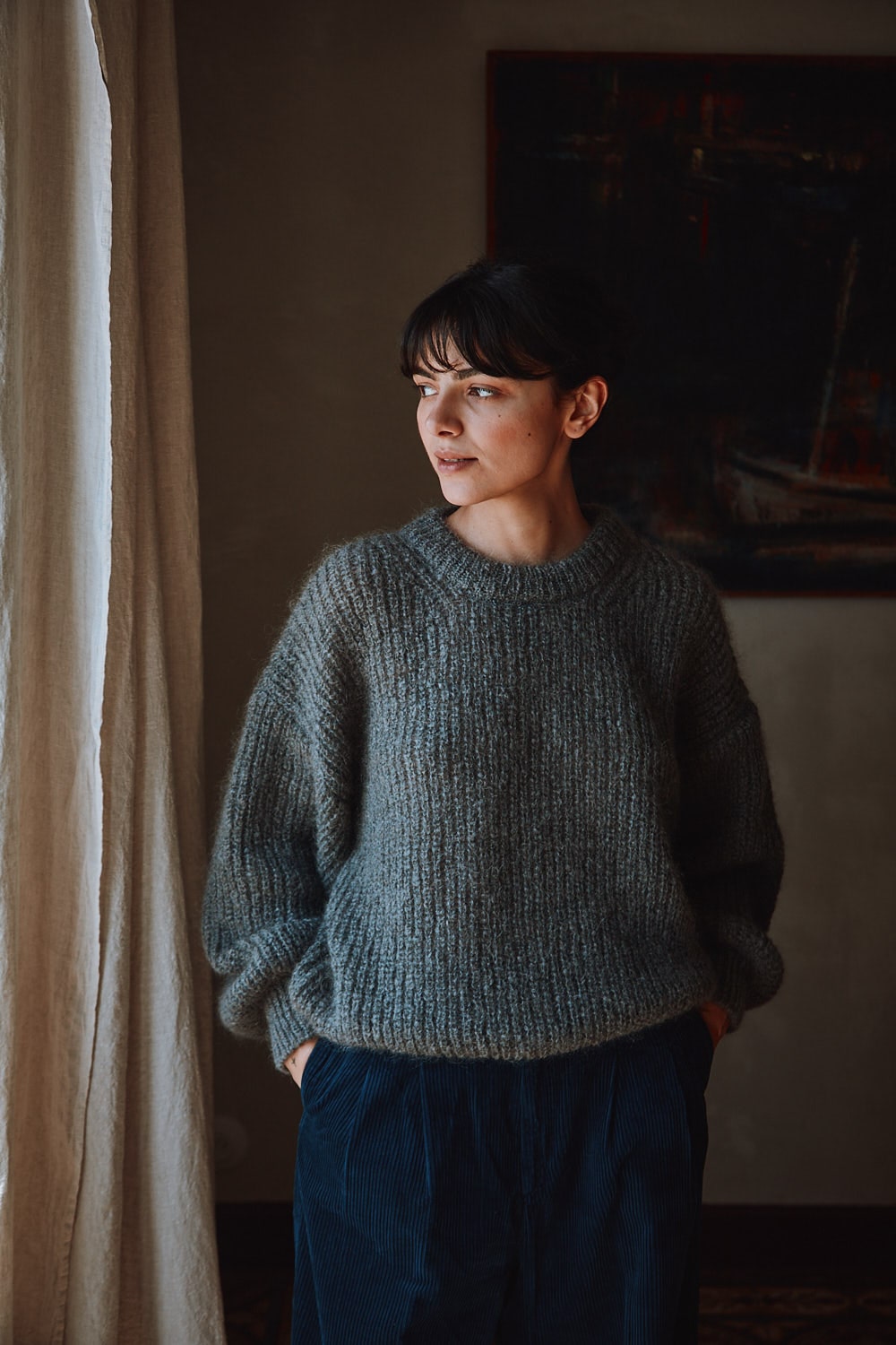 LUCIE Batwing Sweater in Mohair Wool Ash Grey - Main Image