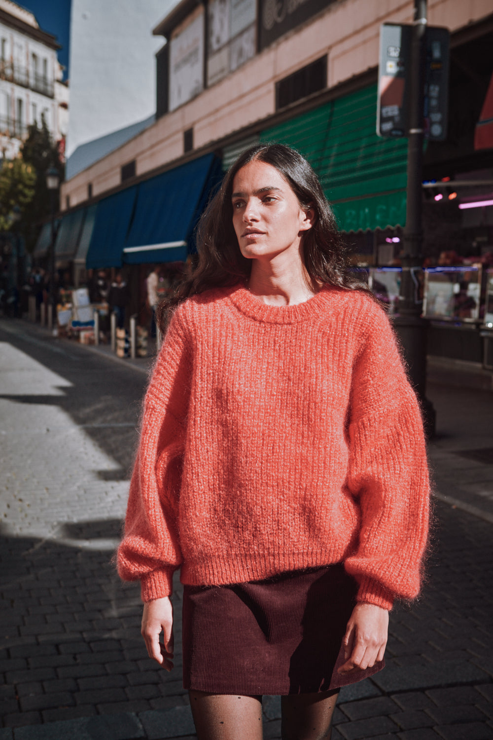 LUCIE Batwing Sweater in Mohair Wool - Coral