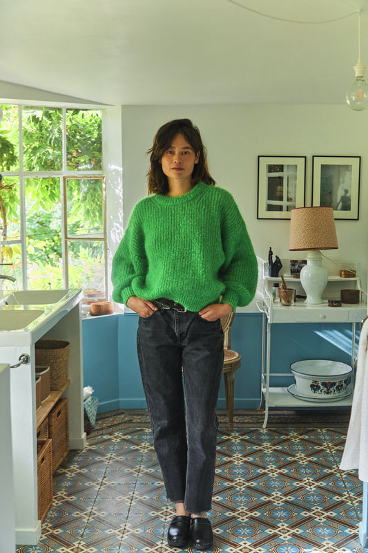 LUCIE Sweater - 100% Cruelty Free Merino mohair Wool in Green Parrott- Spanish Merino Wool sweater - L'Envers