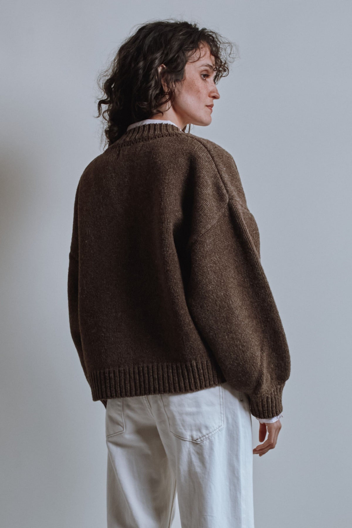 Cardigan LUNA à manches chauve-souris en laine mérinos - Chocolat