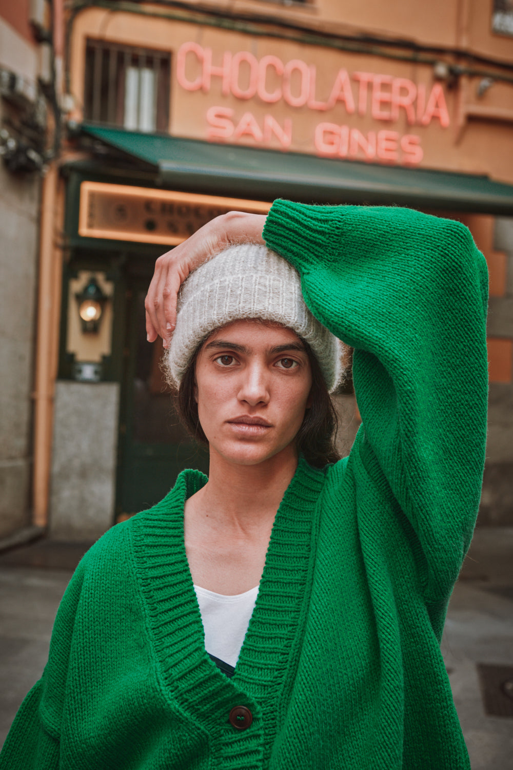 PAUL Beanie in Merino-Mohair Wool - Beige -100% cruelty- free and sustainable knitwear - L'envers