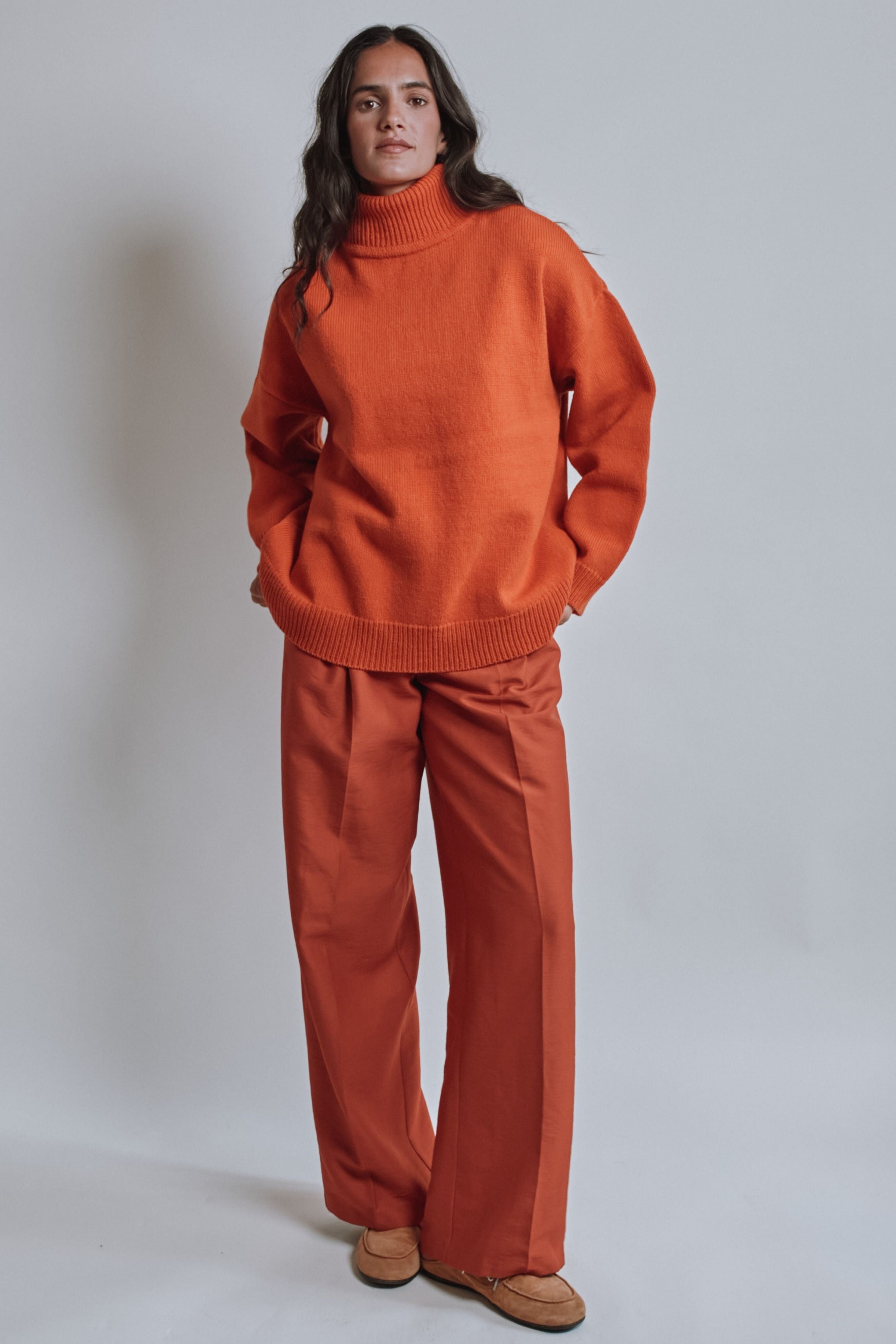 MICHELLE Lightweight Turtleneck Sweater in Merino Wool - Burnt Orange