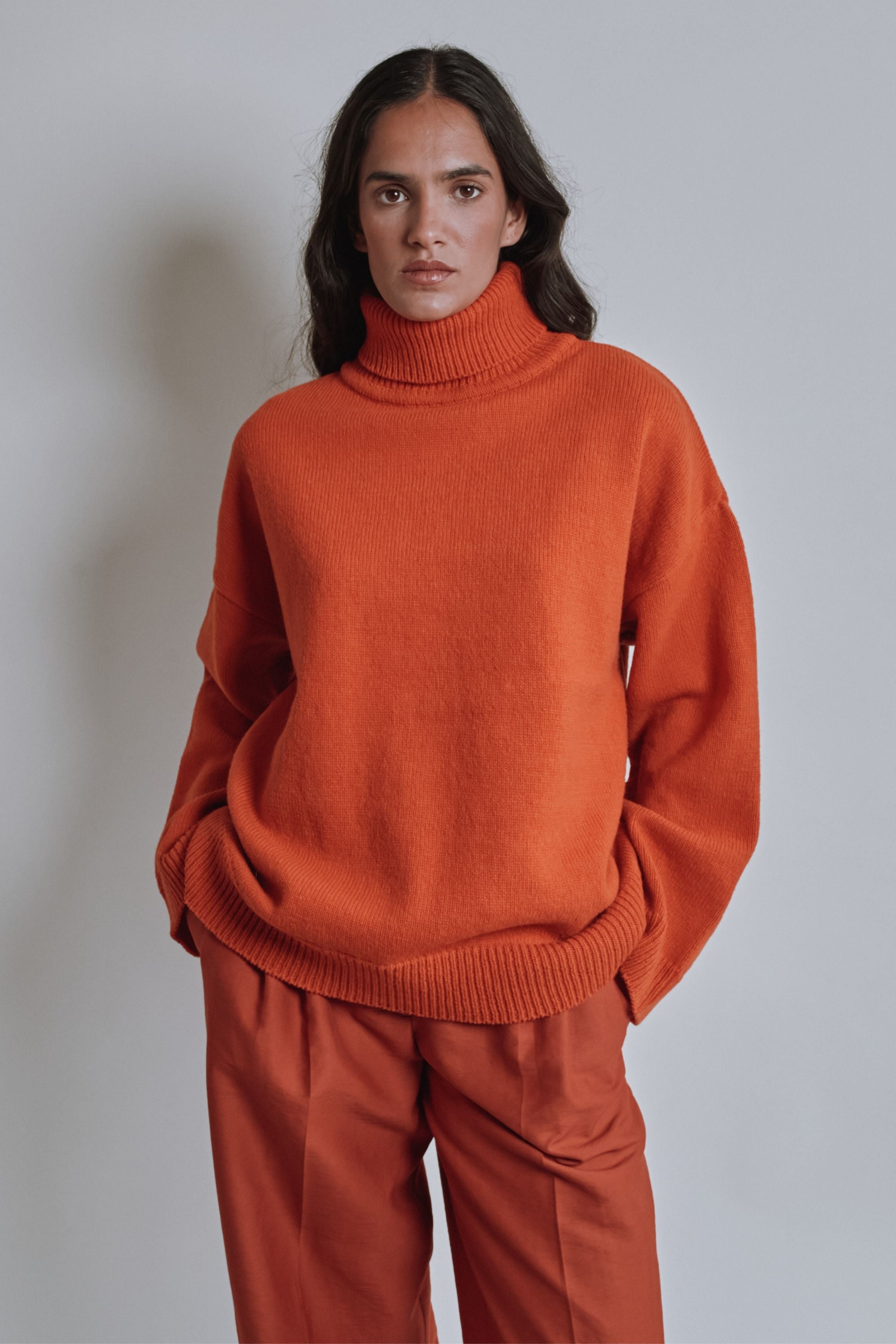 MICHELLE Lightweight Turtleneck Sweater in Merino Wool - Burnt Orange