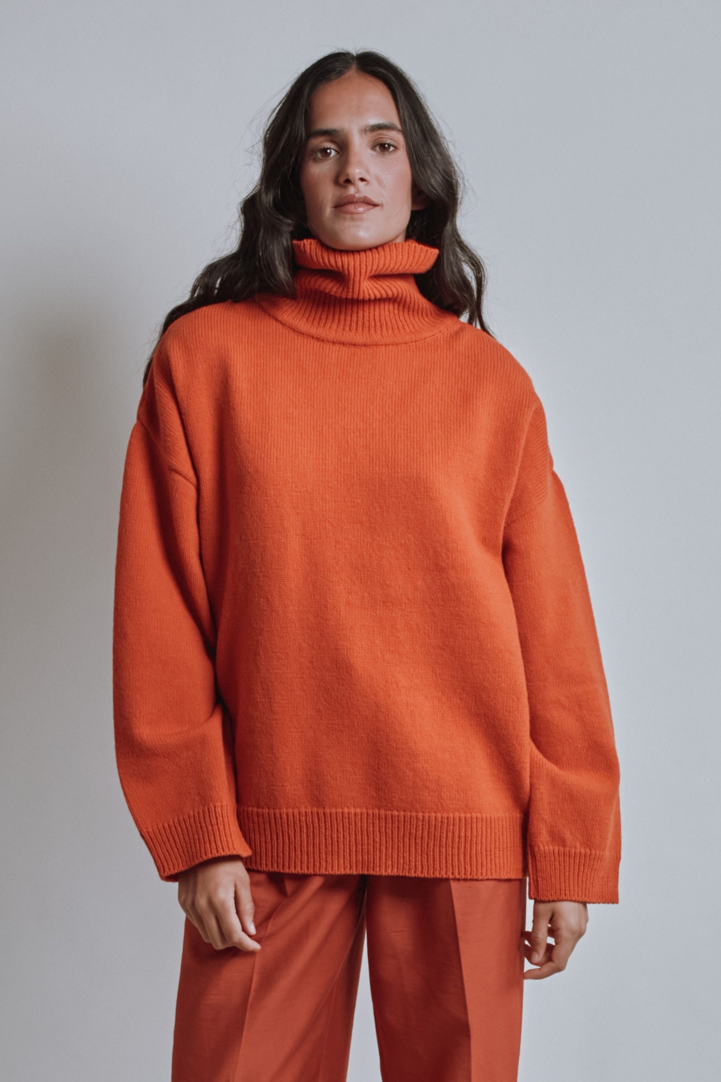 MICHELLE Lightweight Turtleneck Sweater in Merino Wool - Burnt Orange