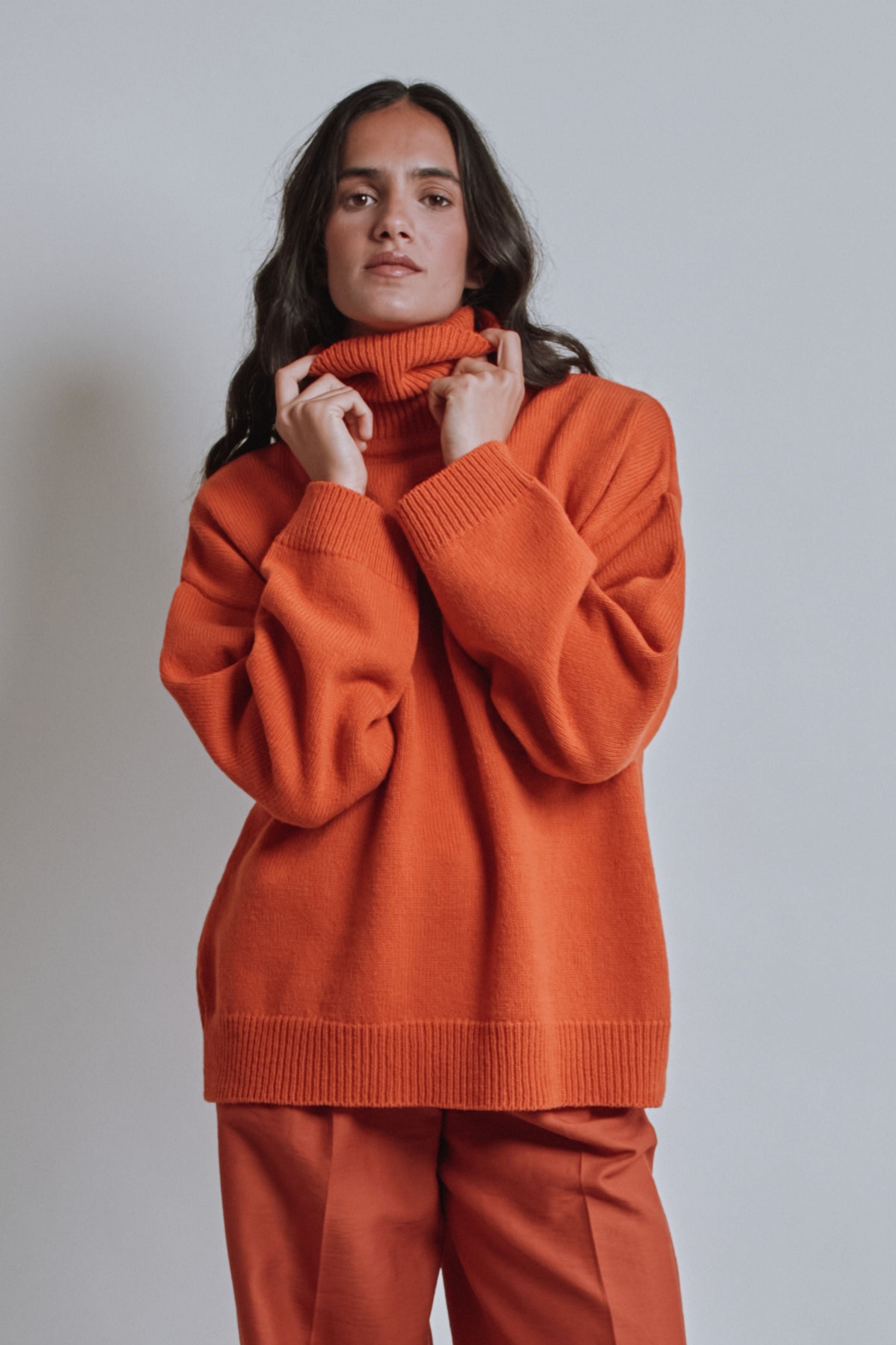 MICHELLE Lightweight Turtleneck Sweater in Merino Wool - Burnt Orange
