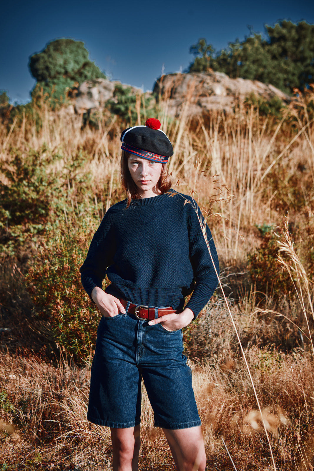 NELLIE Chevron Sweater in Organic Cotton - Navy