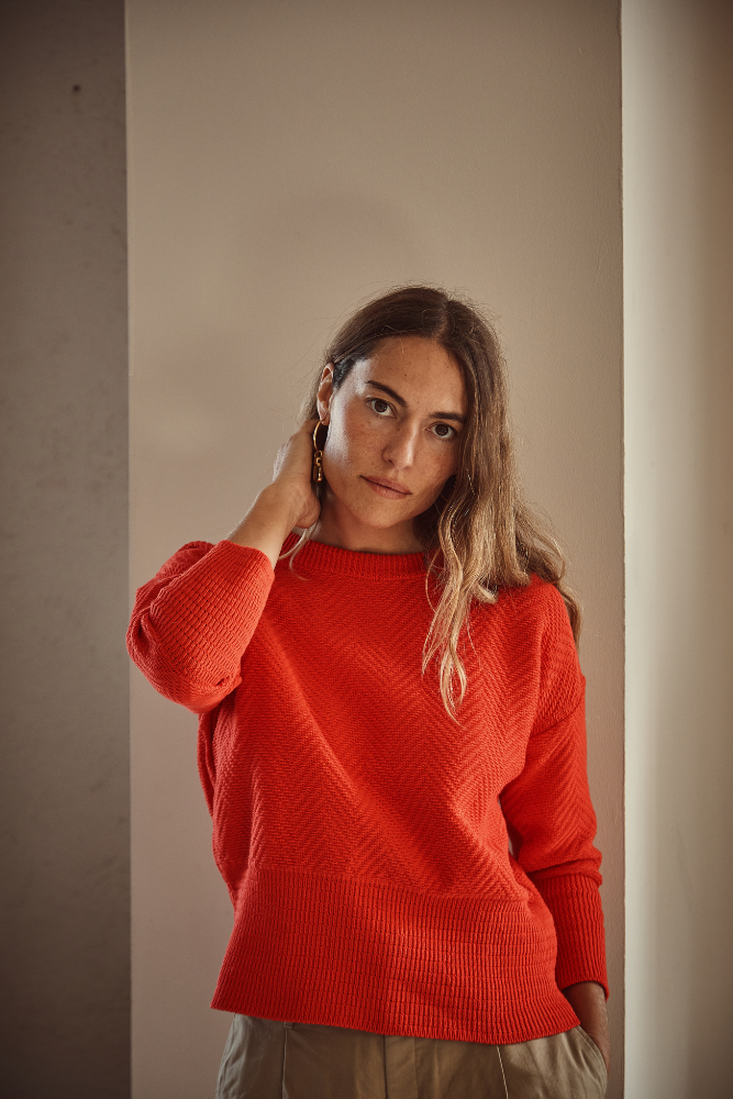 NELLIE Chevron Sweater in Organic Cotton - Red - L'Envers