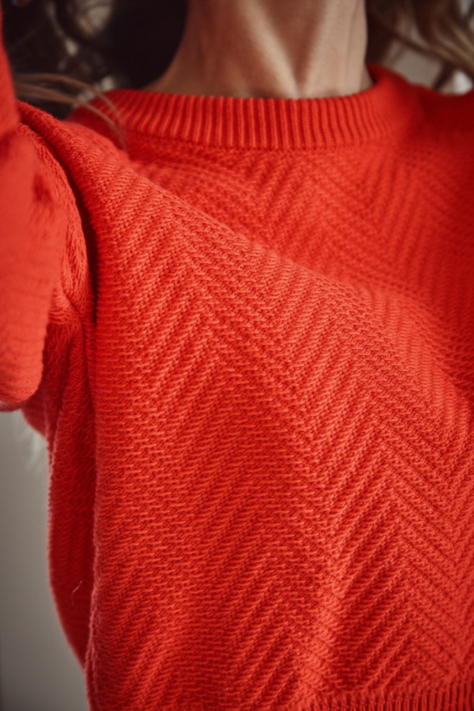 NELLIE Chevron Sweater in Organic Cotton - Red - L'Envers