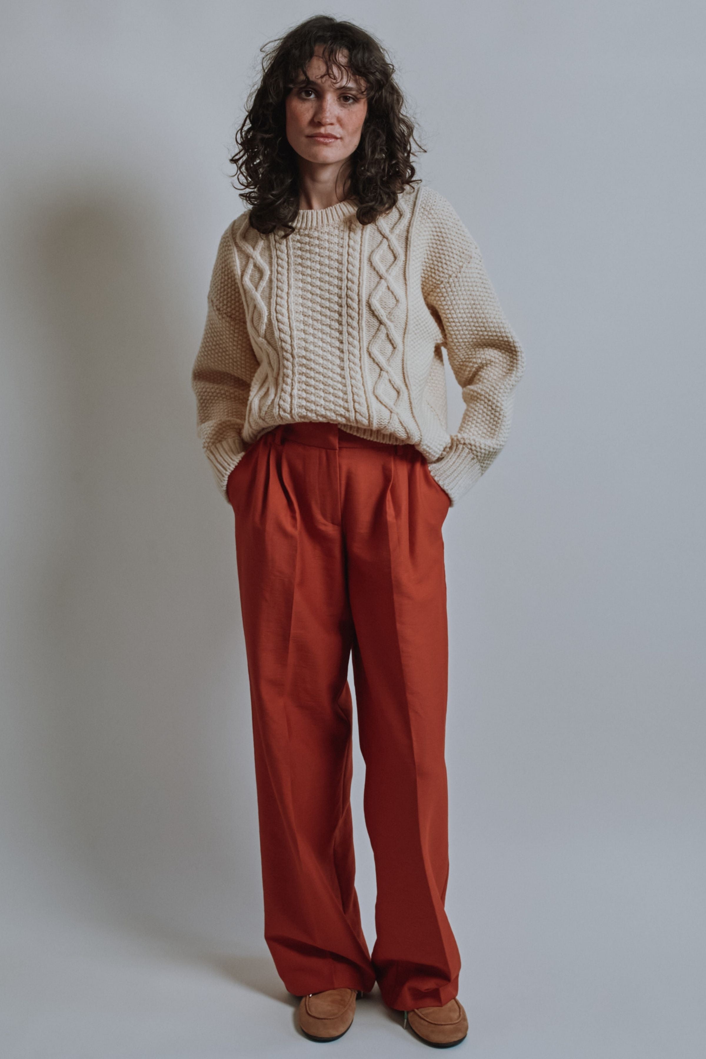 PAOLA Irish Cable Sweater in Merino Wool - Off-White