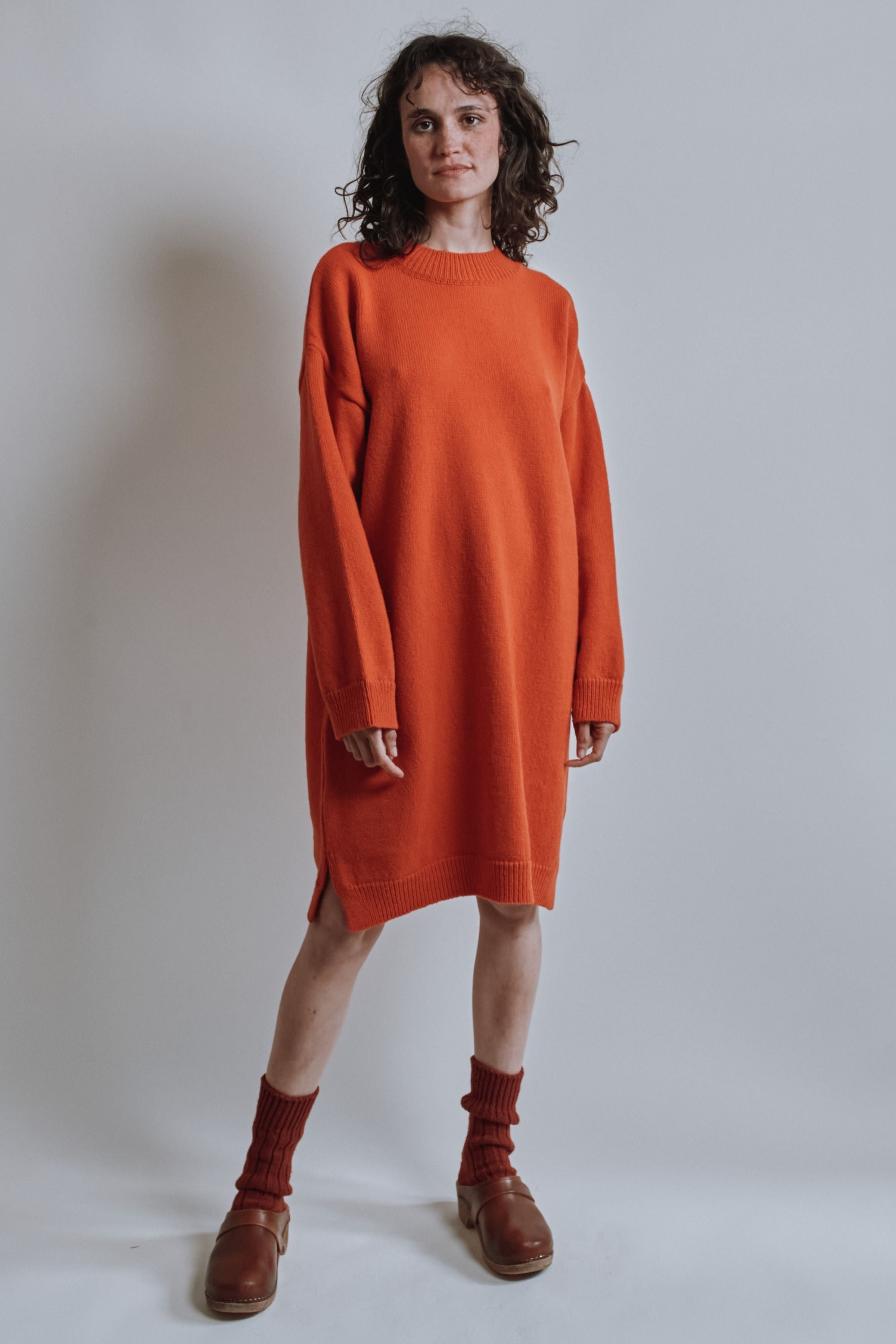 PERRINE Sweater Dress in Merino Wool - Burnt Orange