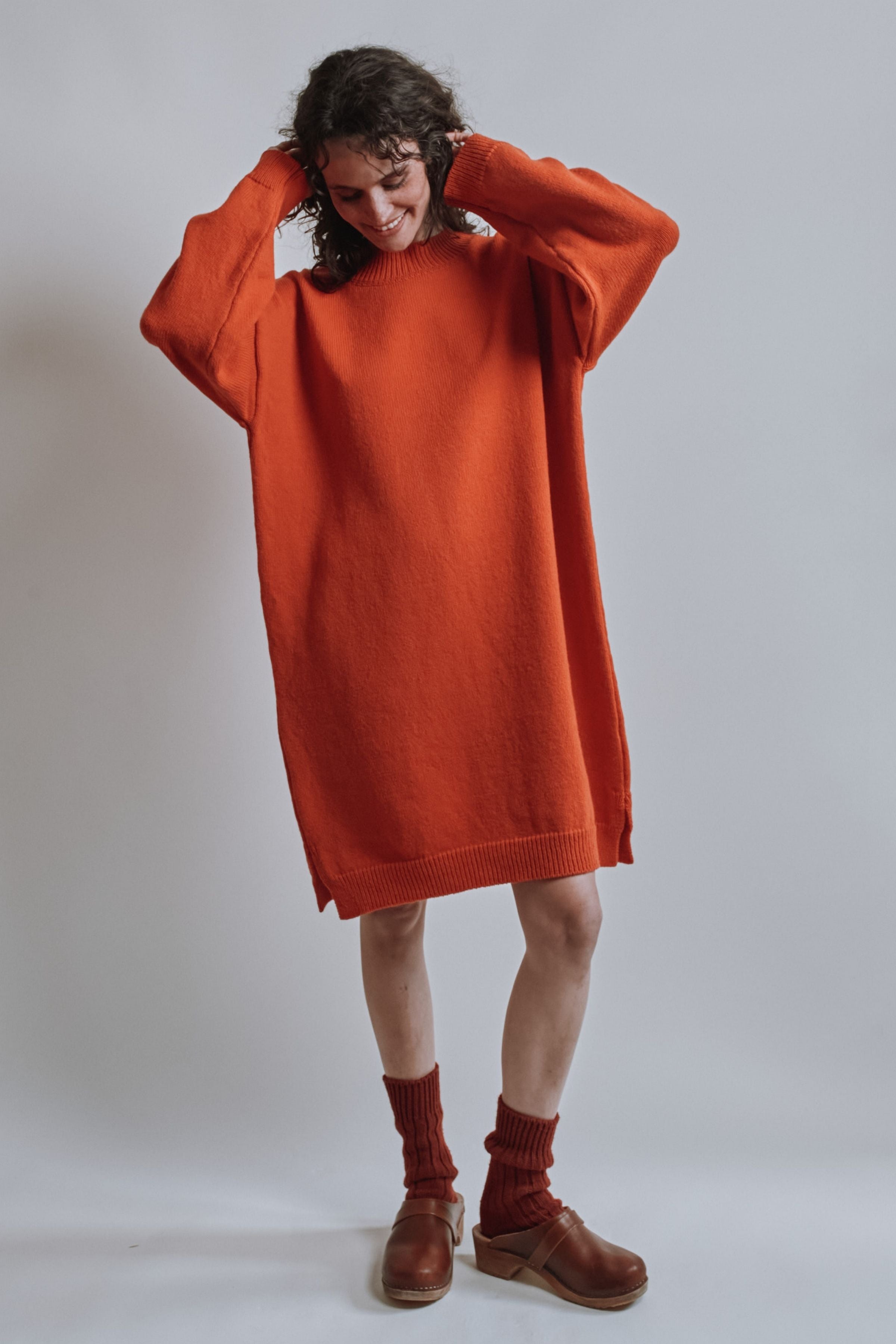 PERRINE Sweater Dress in Merino Wool - Burnt Orange
