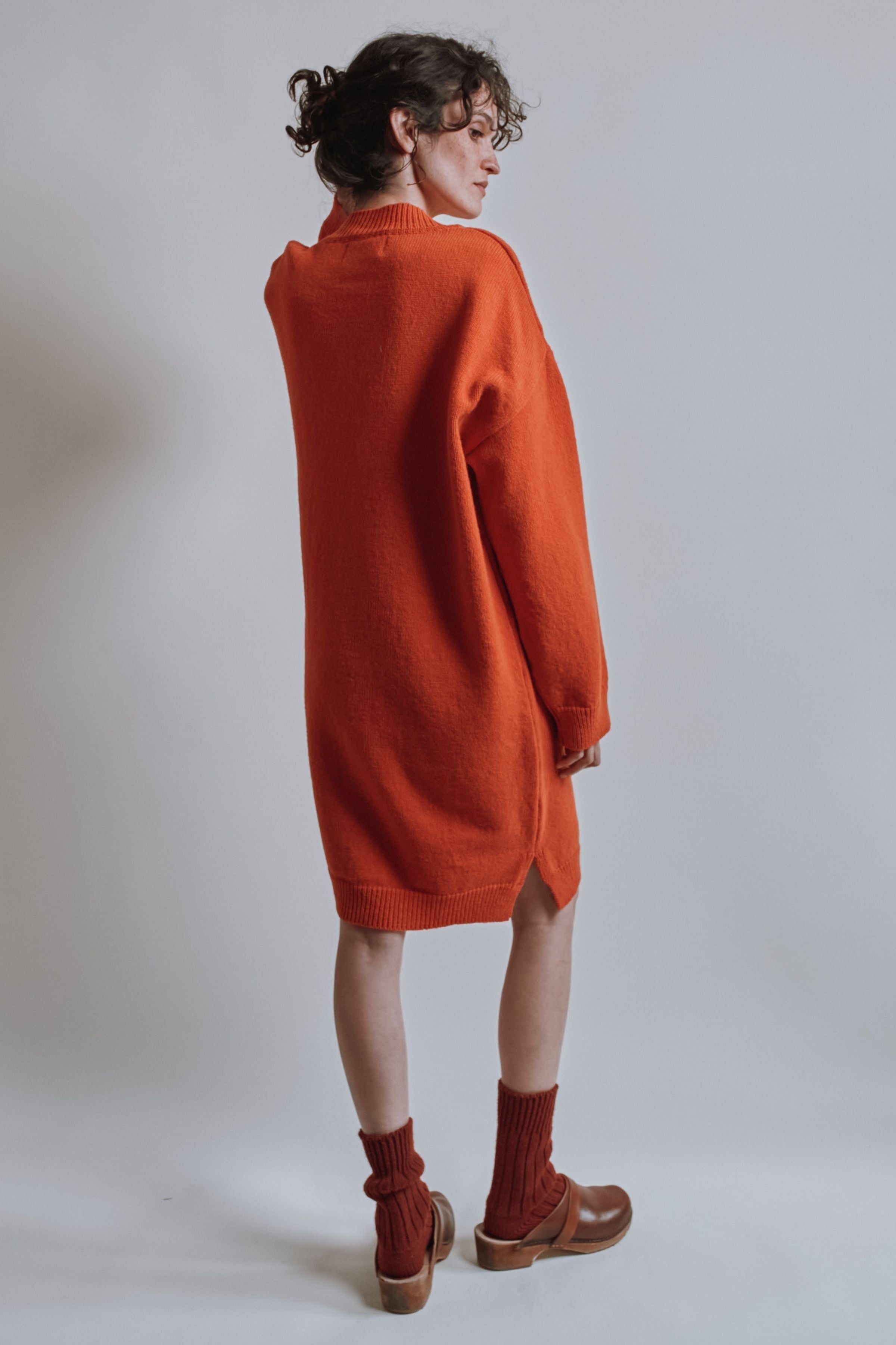 PERRINE Sweater Dress in Merino Wool - Burnt Orange