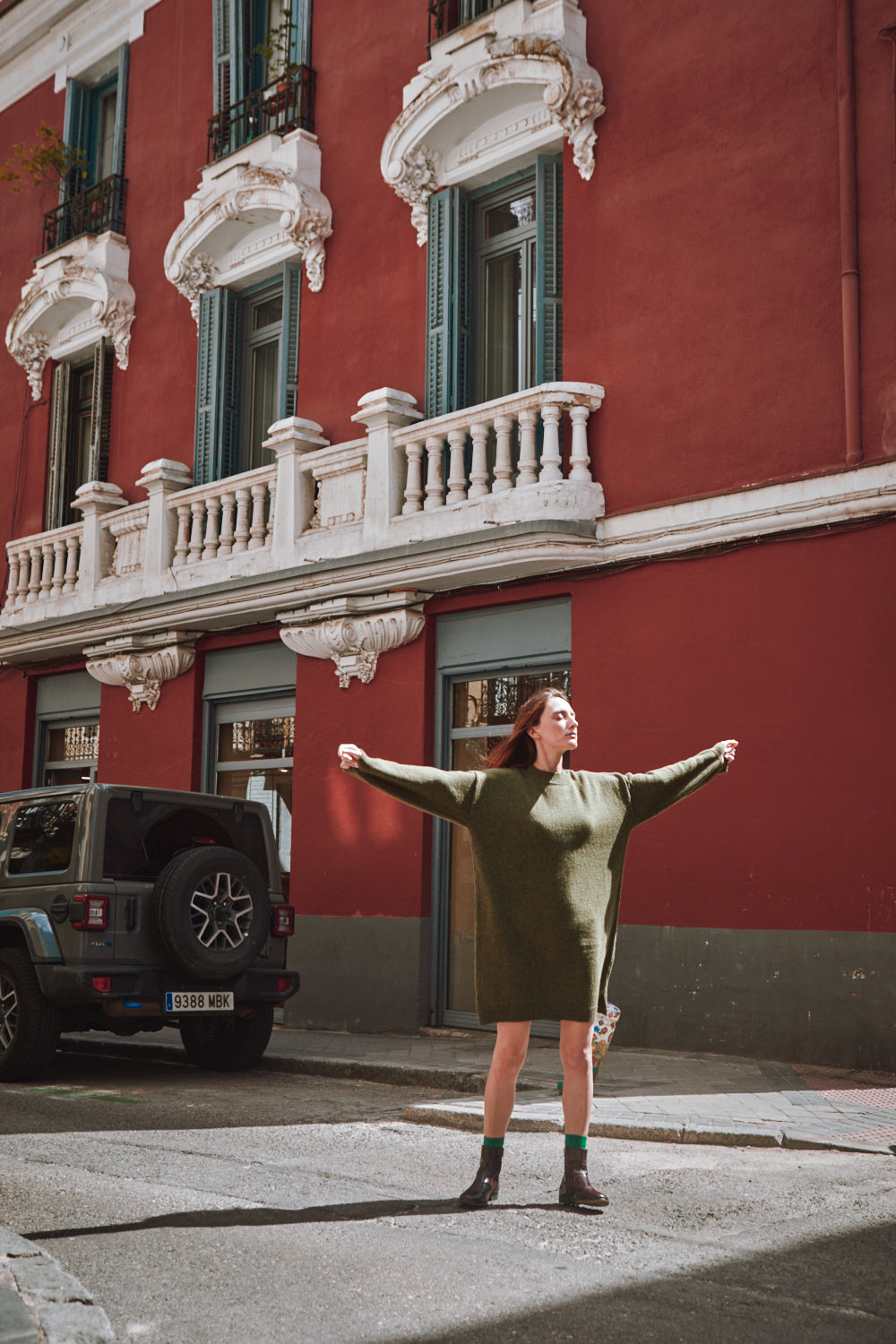 PERRINE Sweater Dress in Merino Wool - Olive Green