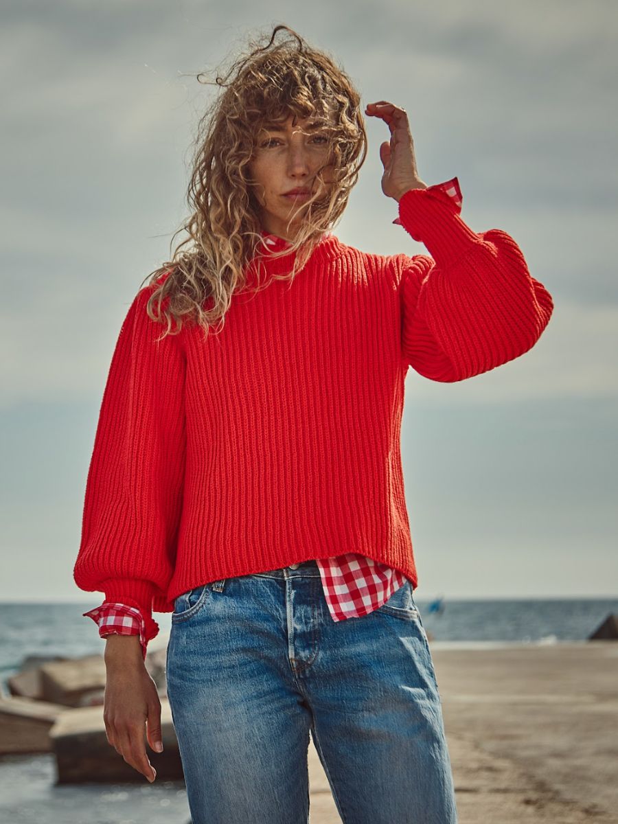 RAPHAELLE Puff-Sleeve Sweater by L'ENVERS x SIXSŒURS - Red (In Stock)