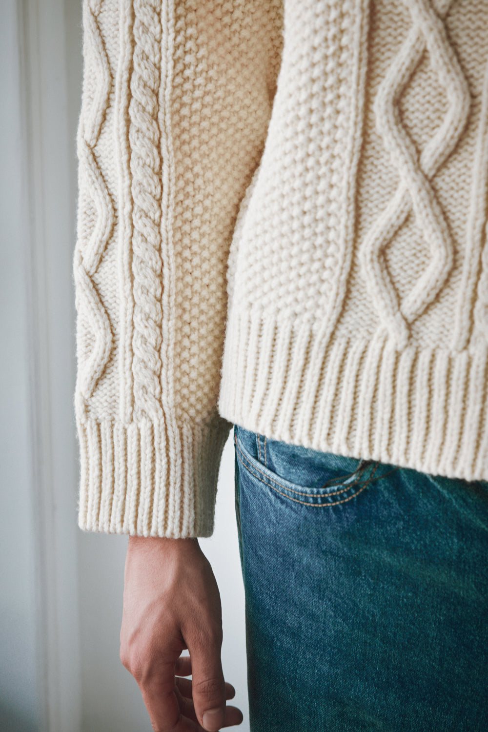 ROGER Irish Sweater for Men in Merino Wool - Off White