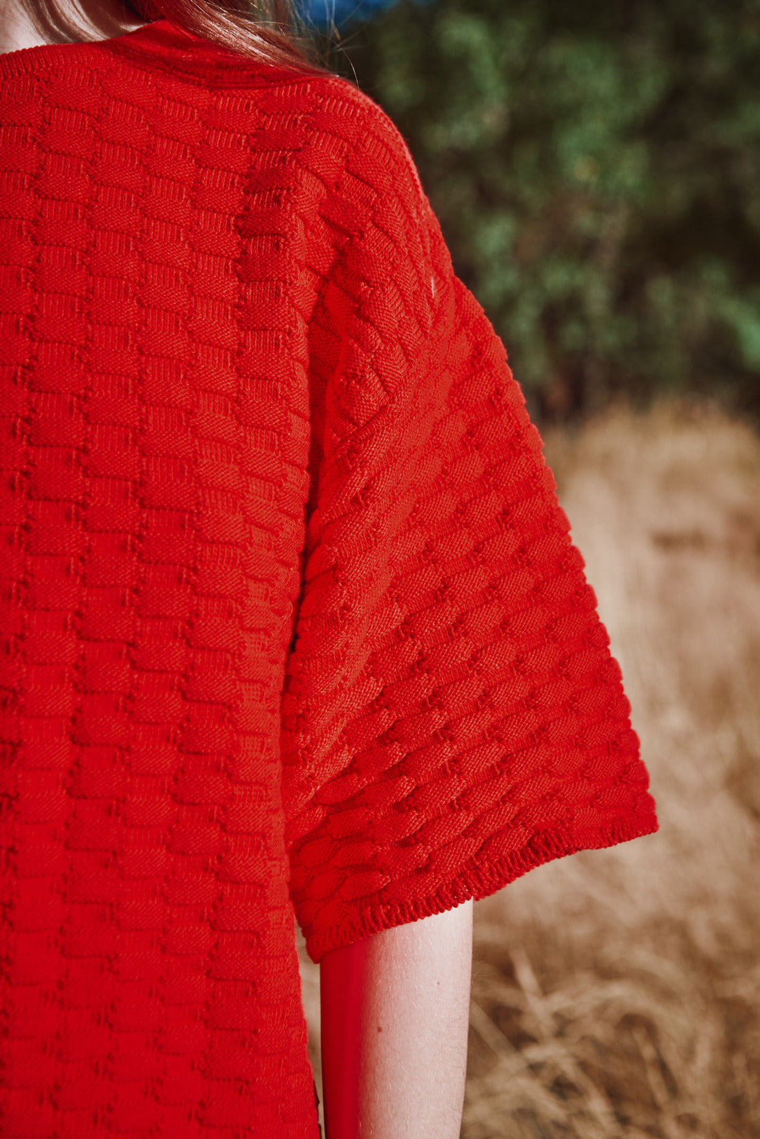 SIDONIE Basketweave-Knit Tee in Organic Cotton - Red - L'ENVERS