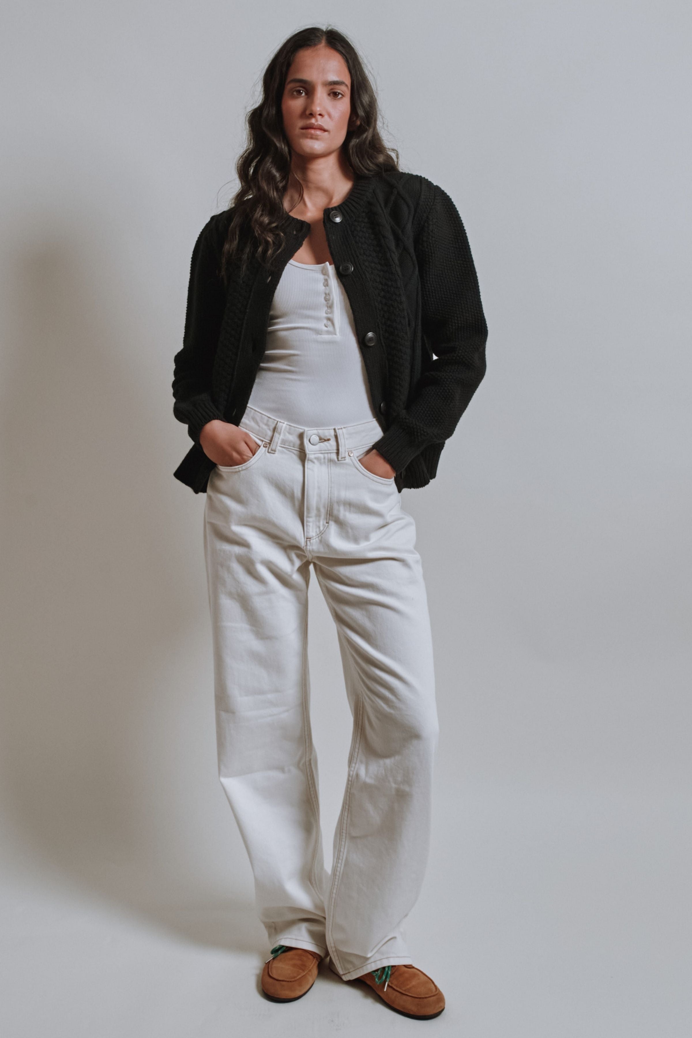 SONIA Cable Cardigan in Merino Wool - Black