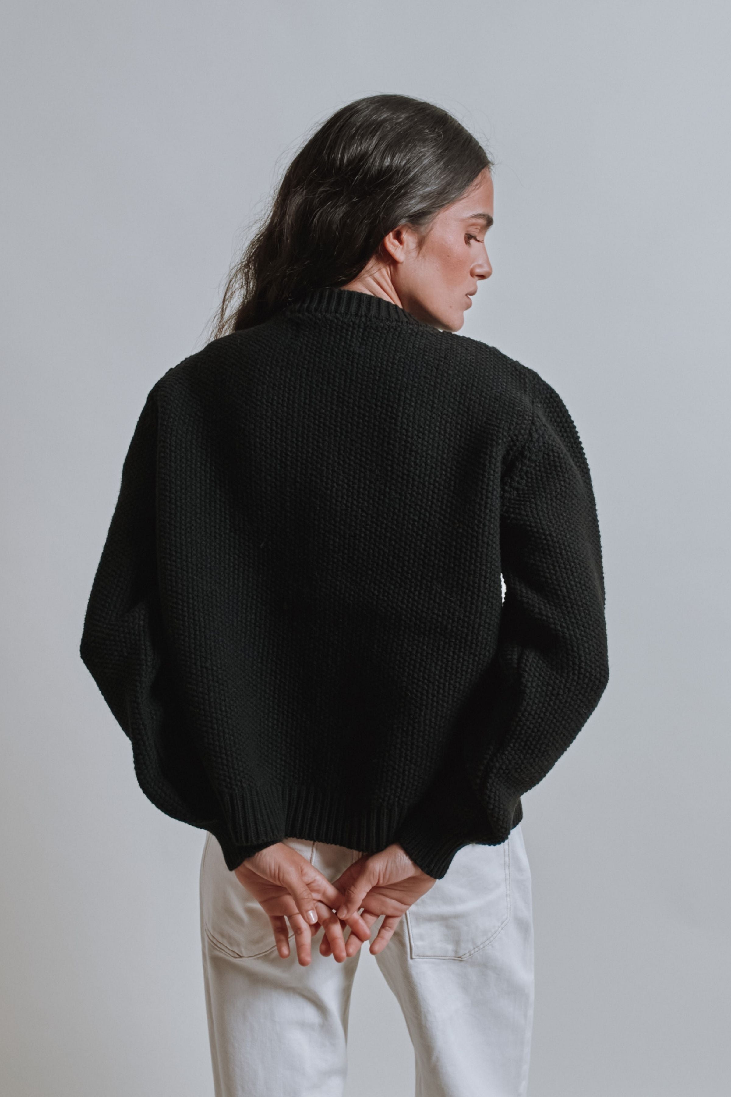 SONIA Cable Cardigan in Merino Wool - Black