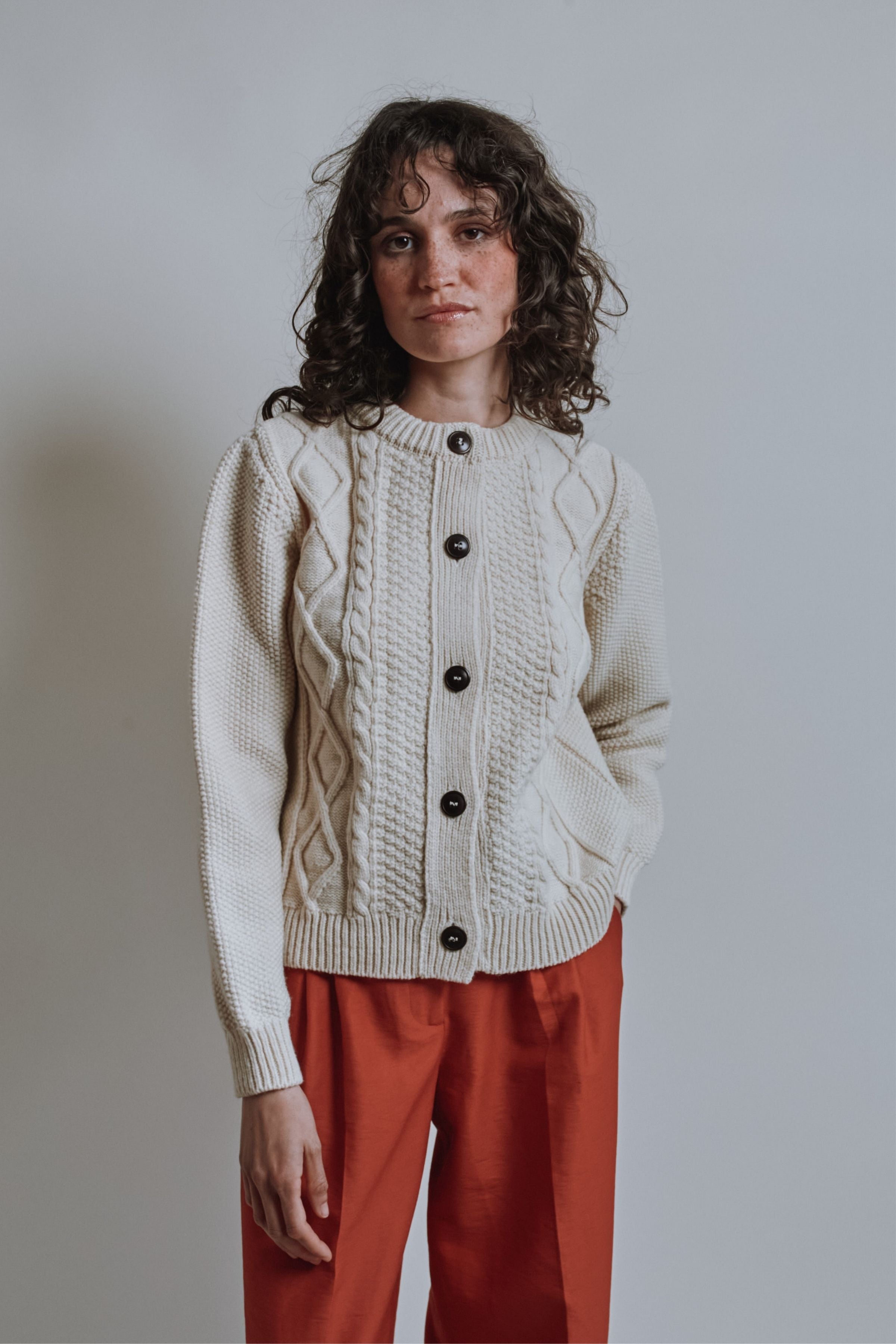 SONIA Cable Cardigan in Merino Wool - Off-White