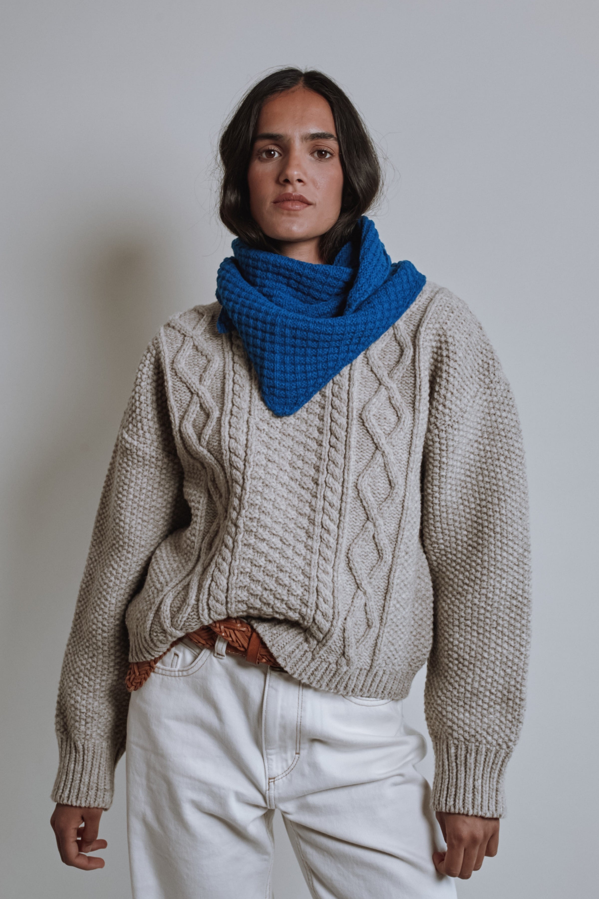 ROCIO Waffle Bandana in Merino Wool - Cobalt Blue