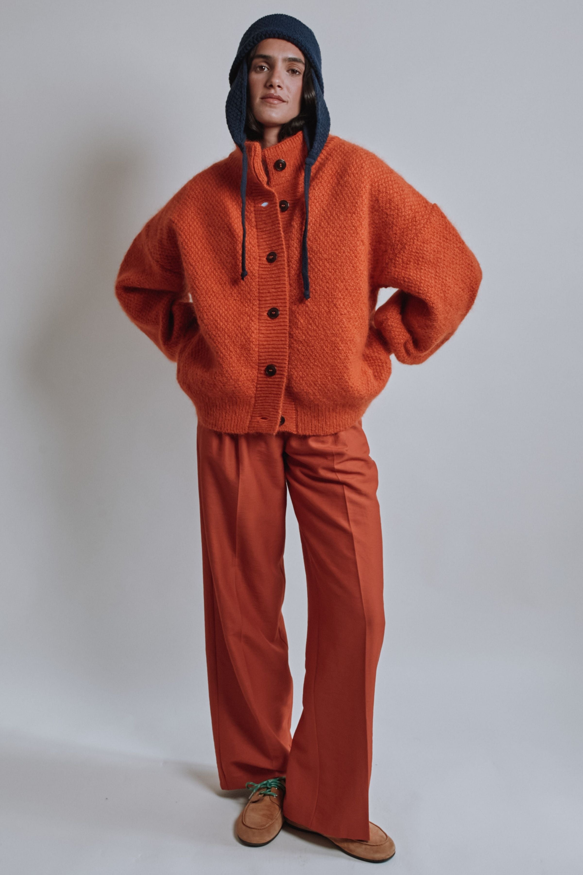 GEORGE High-Neck Jacket in Merino-Mohair Wool - Burnt Orange