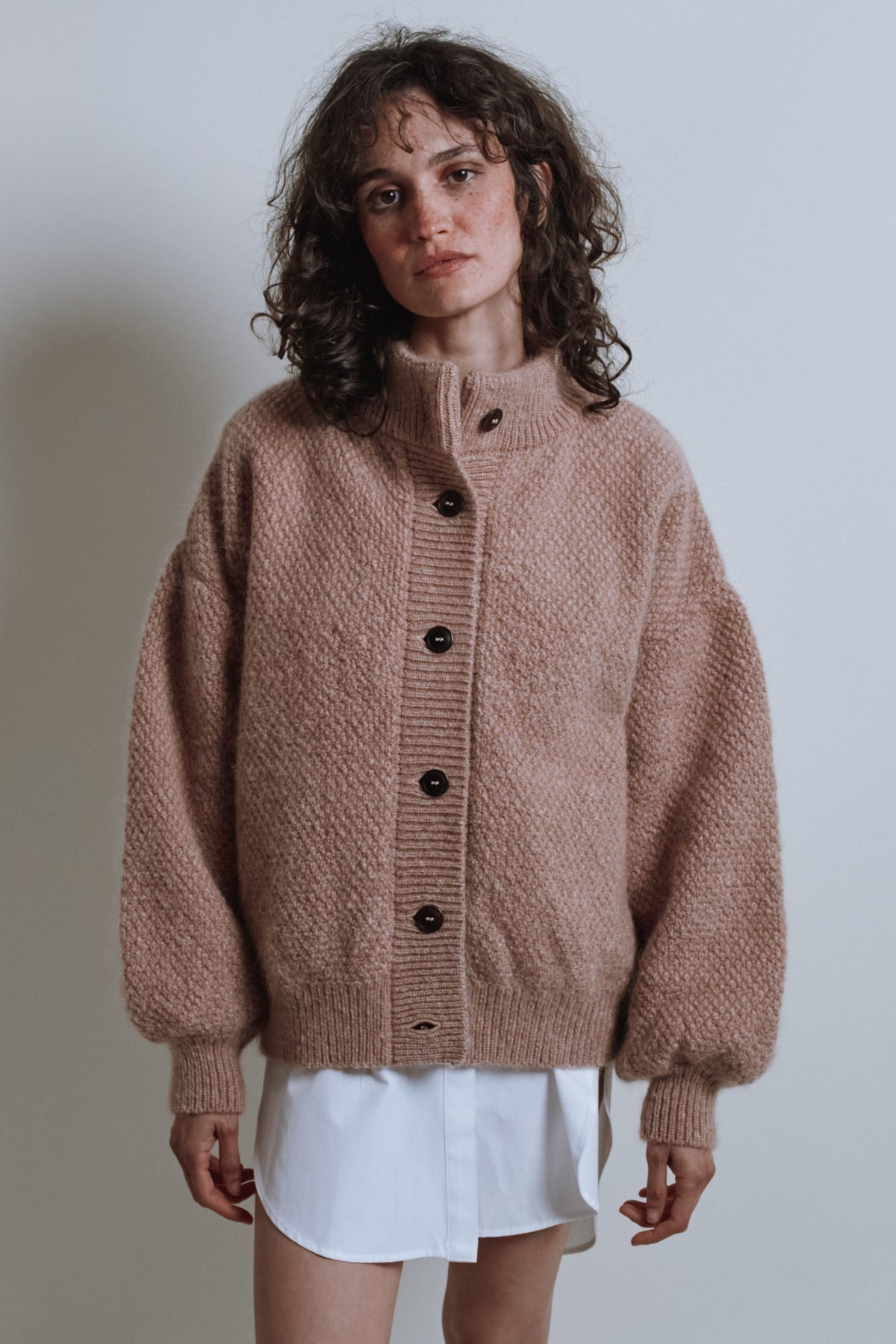 GEORGE High-Neck Jacket in Merino-Mohair Wool - Light Pink