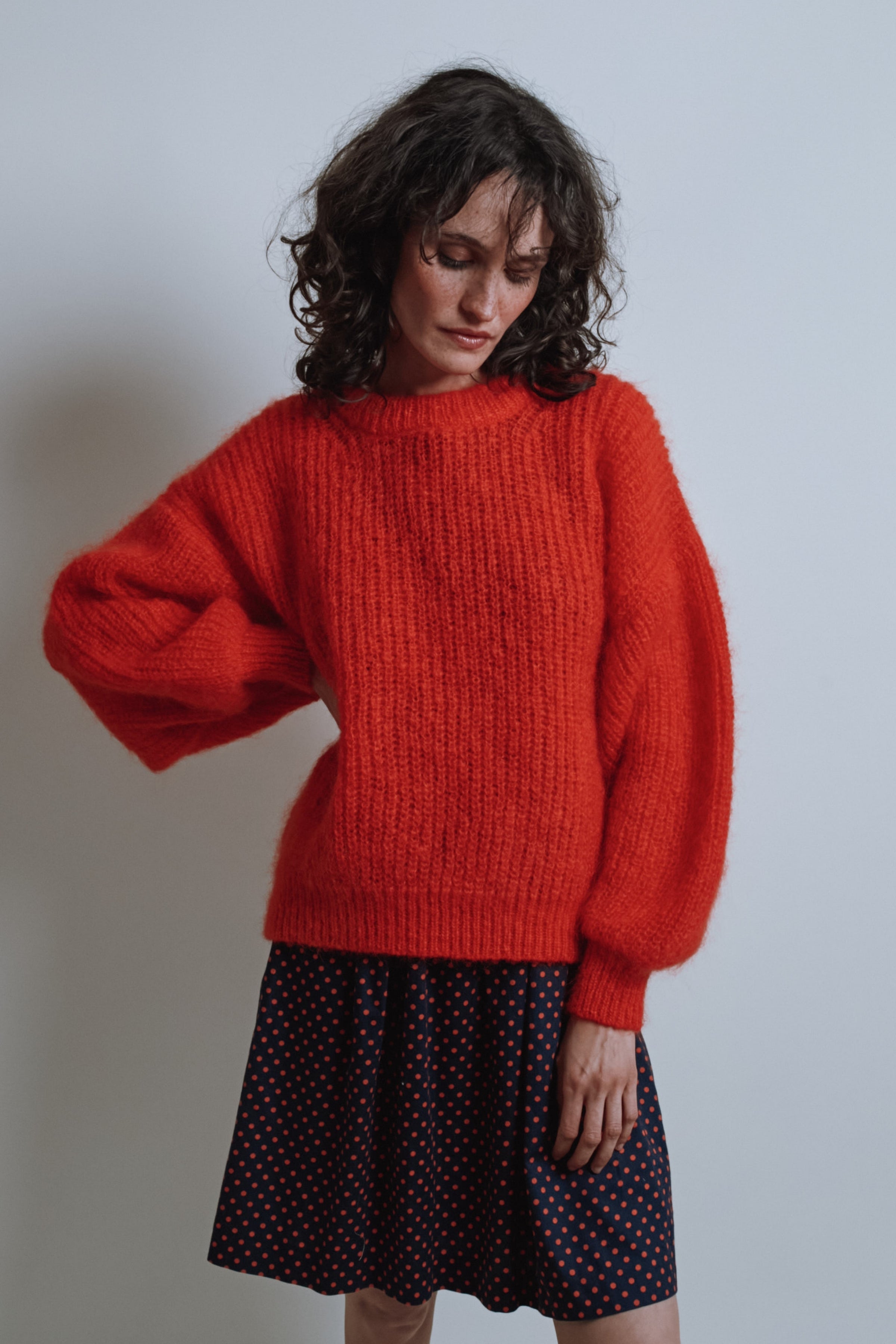 LUCIE Batwing Sweater in Mohair Wool - Red