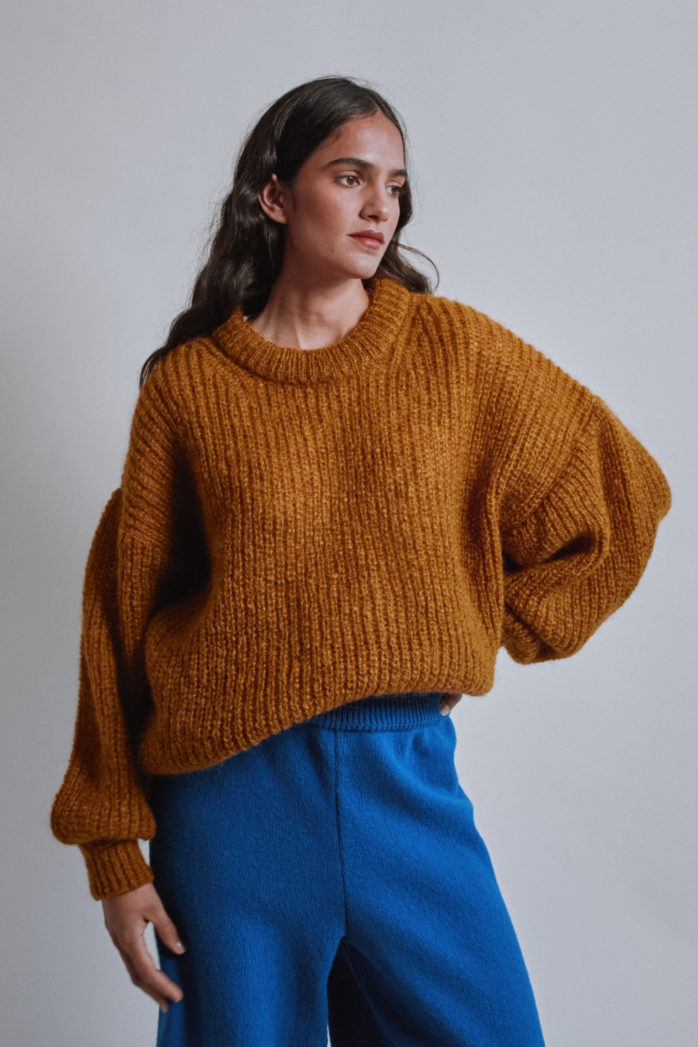 LUCIE Batwing Sweater in Mohair Wool - Amber