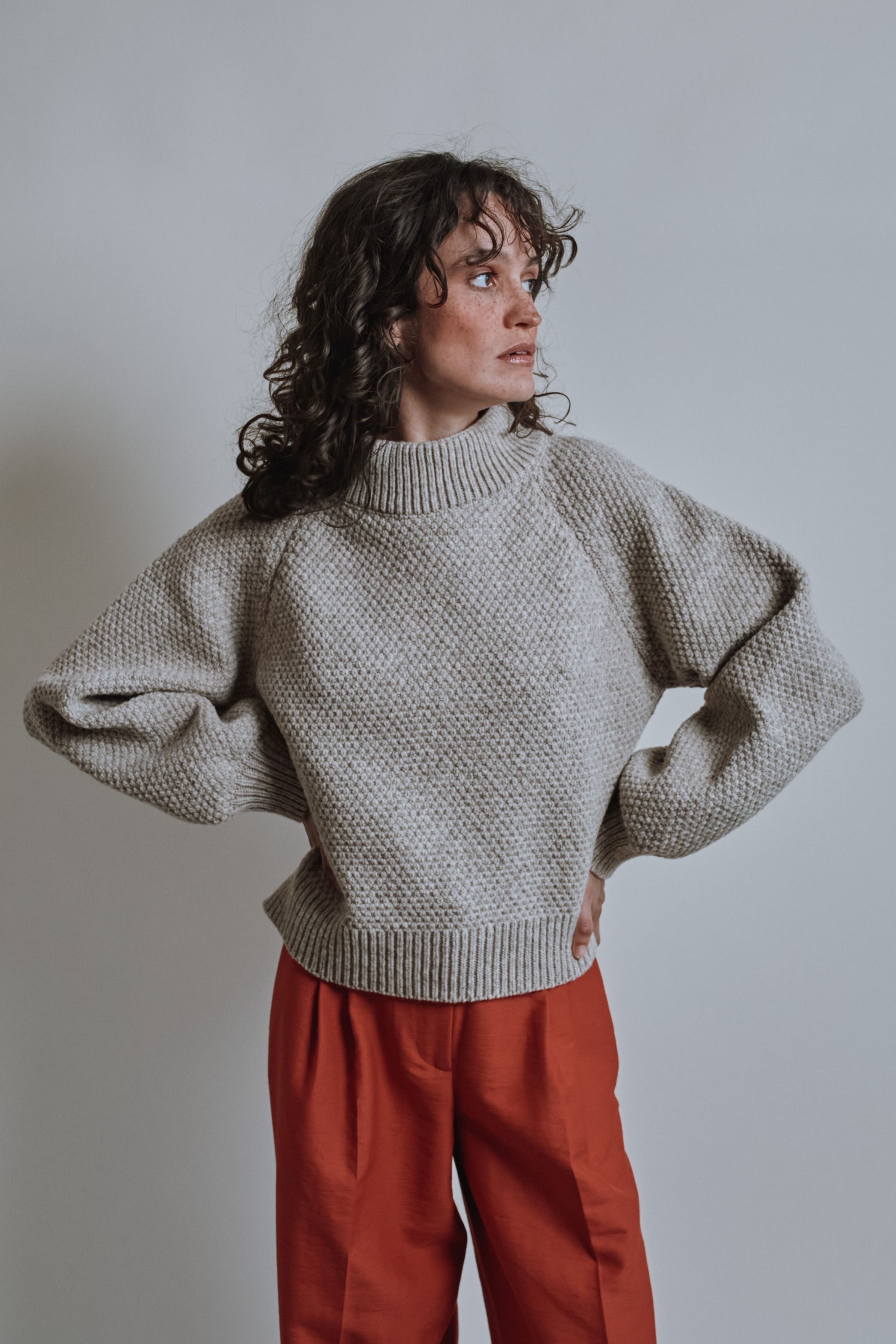Pull à manches raglan VANESSA en laine mérinos - Beige