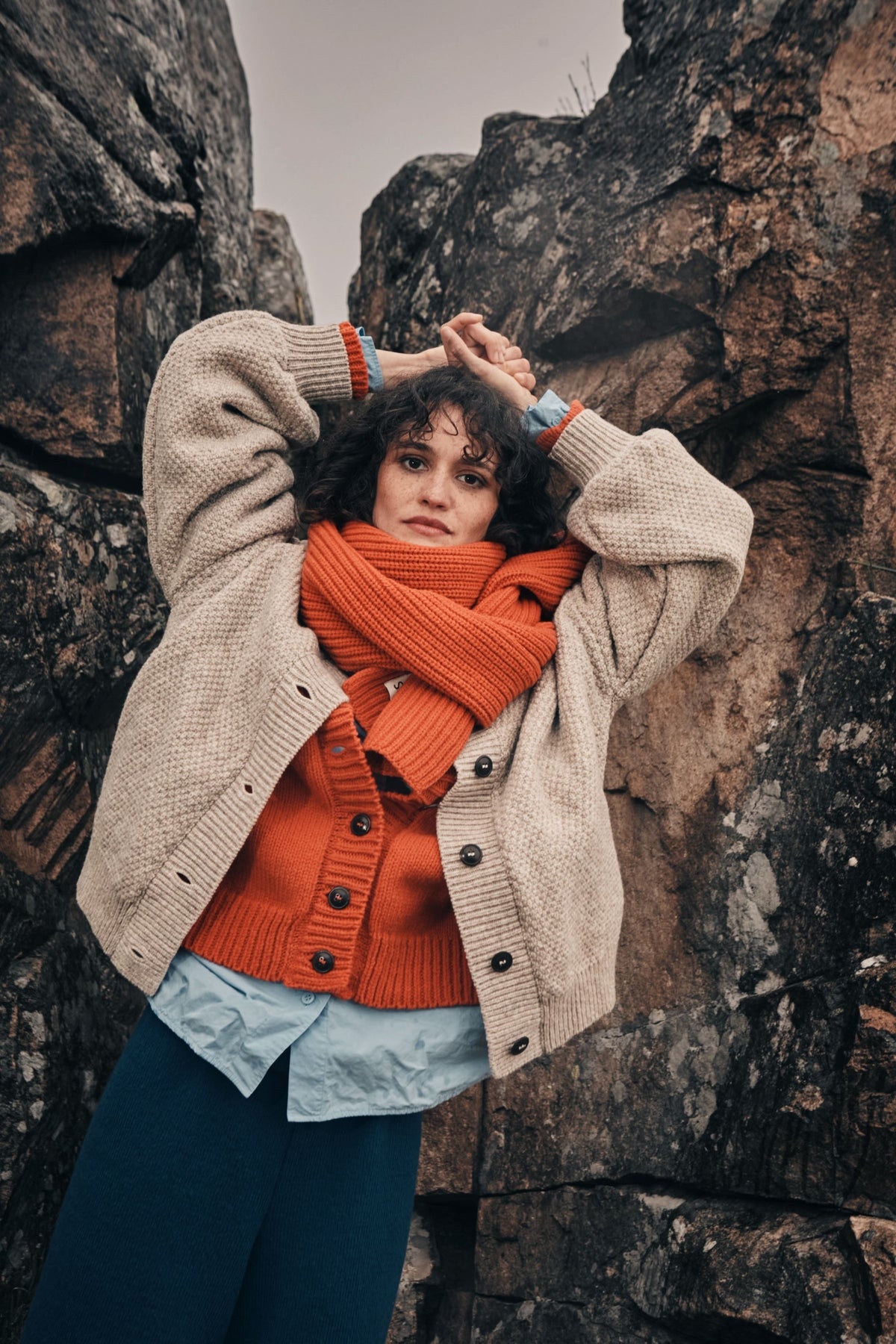 LUNA Batwing Cardigan in Merino Wool - Burnt Orange