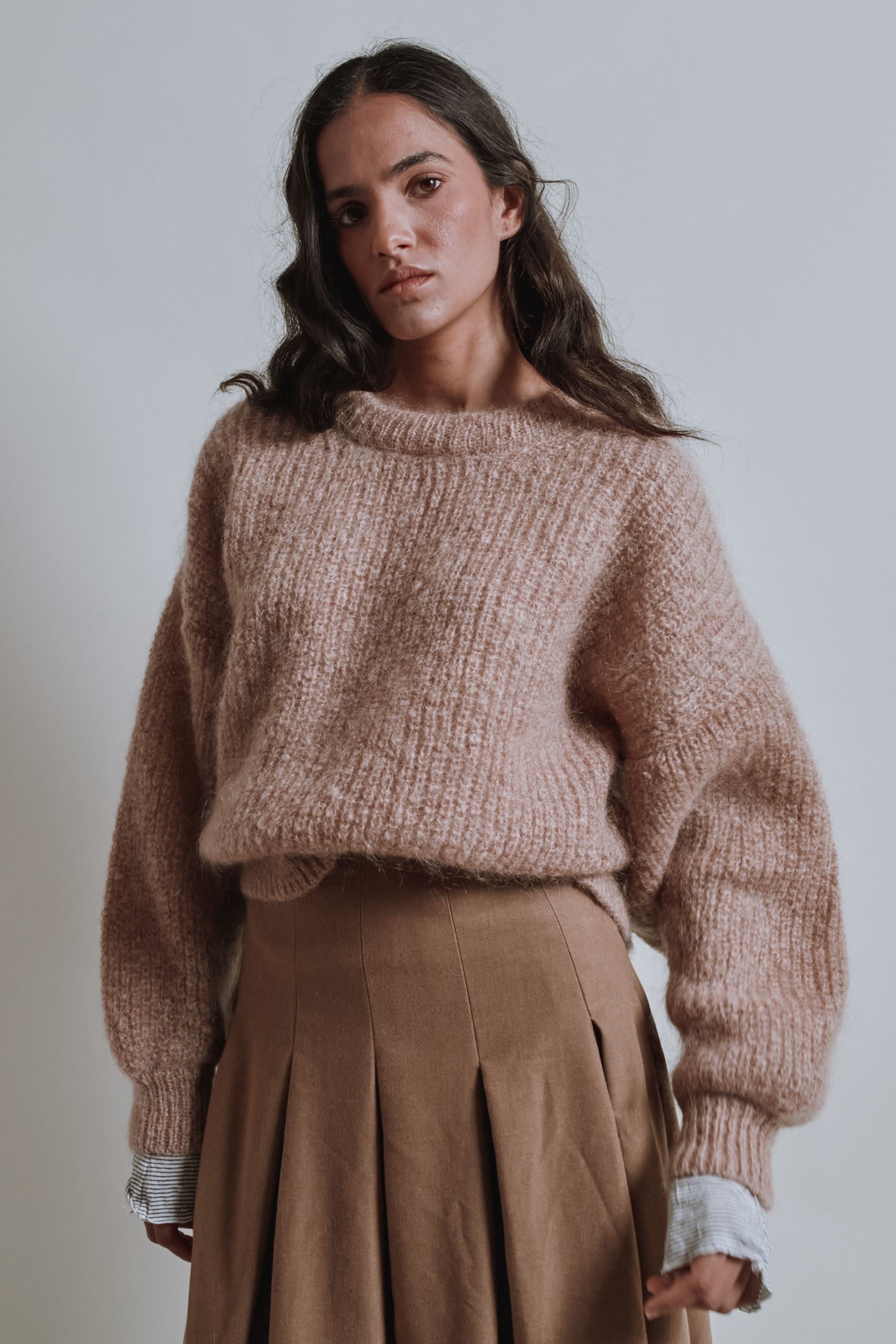 LUCIE Batwing Sweater in Mohair Wool - Light Pink