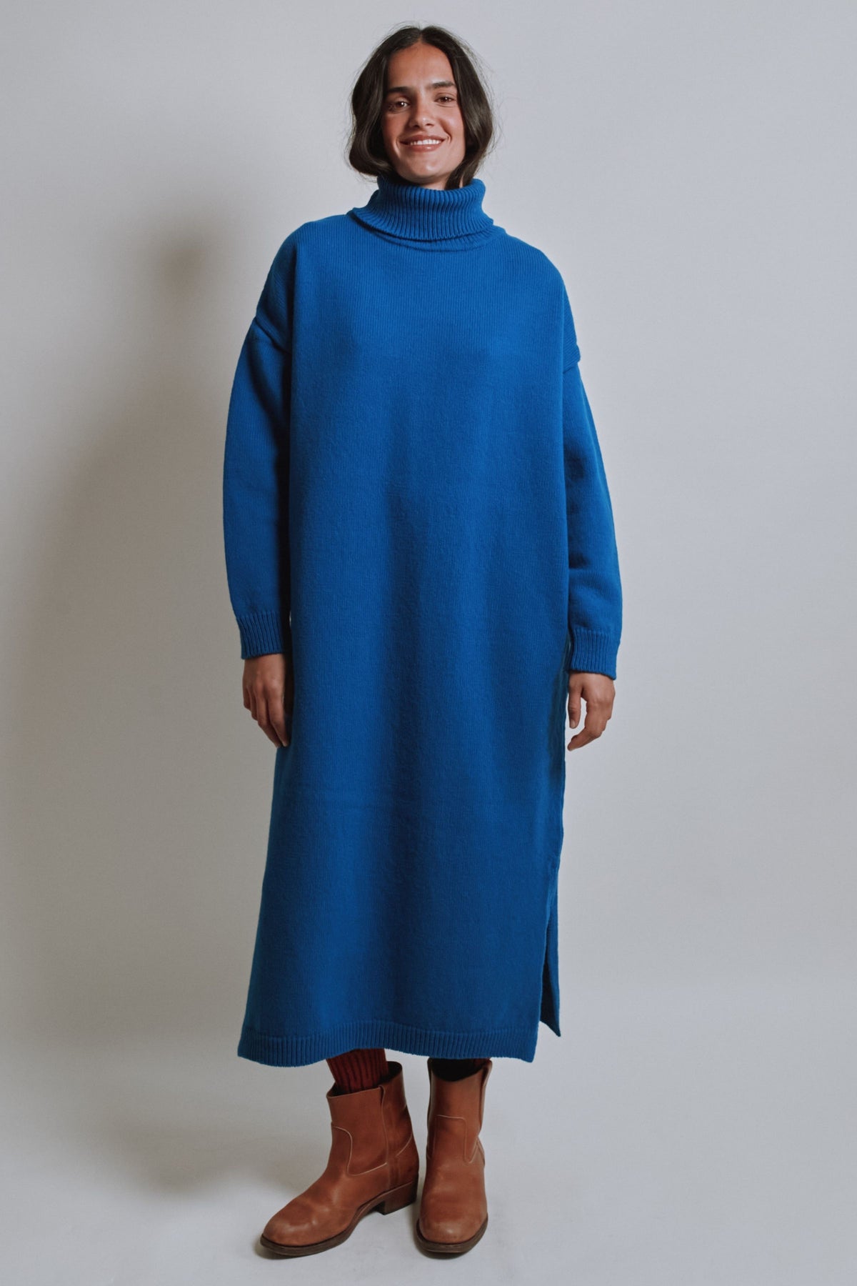 Robe en maille FREYA en laine mérinos - Bleu cobalt