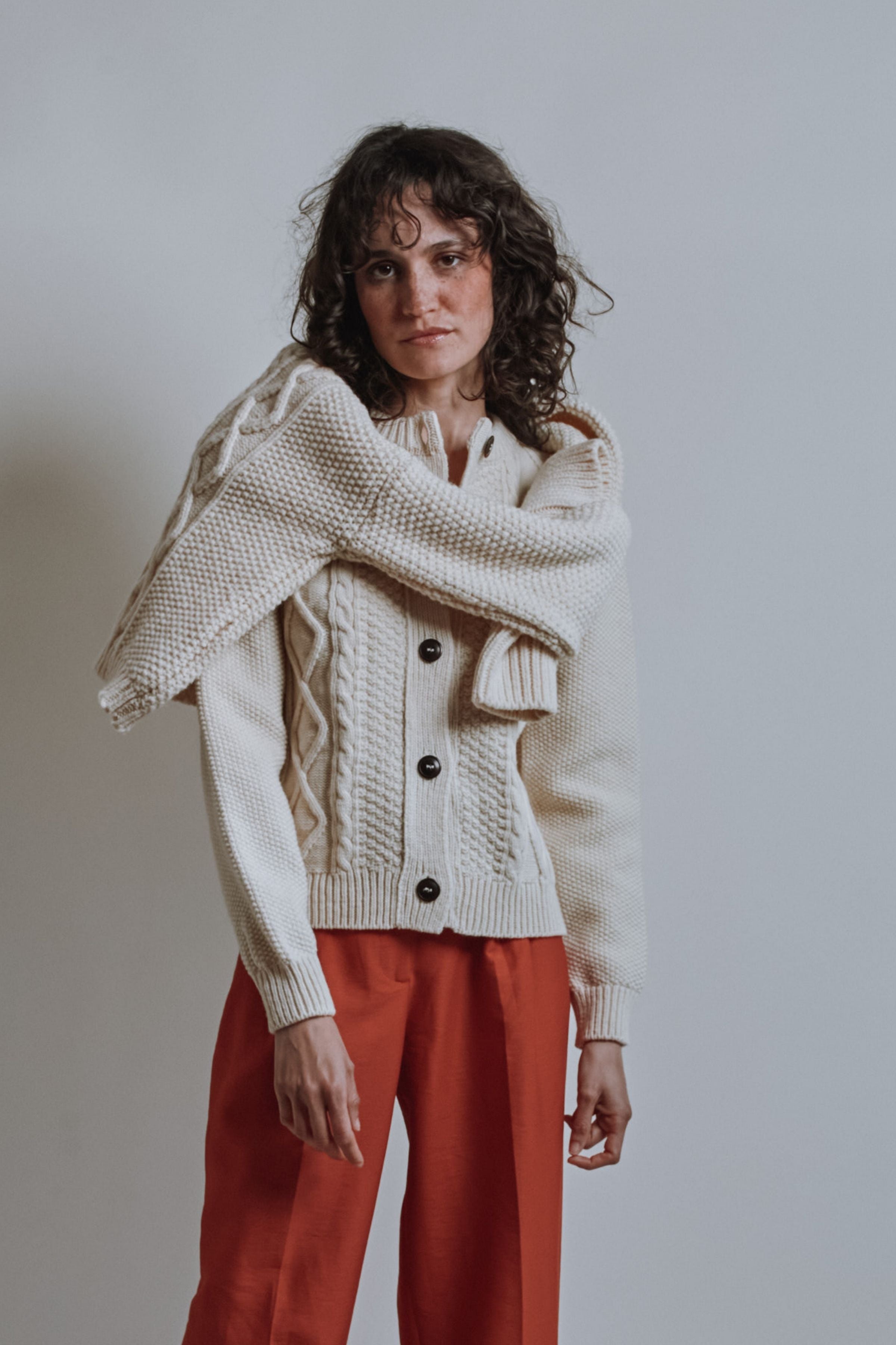 SONIA Cable Cardigan in Merino Wool - Off-White