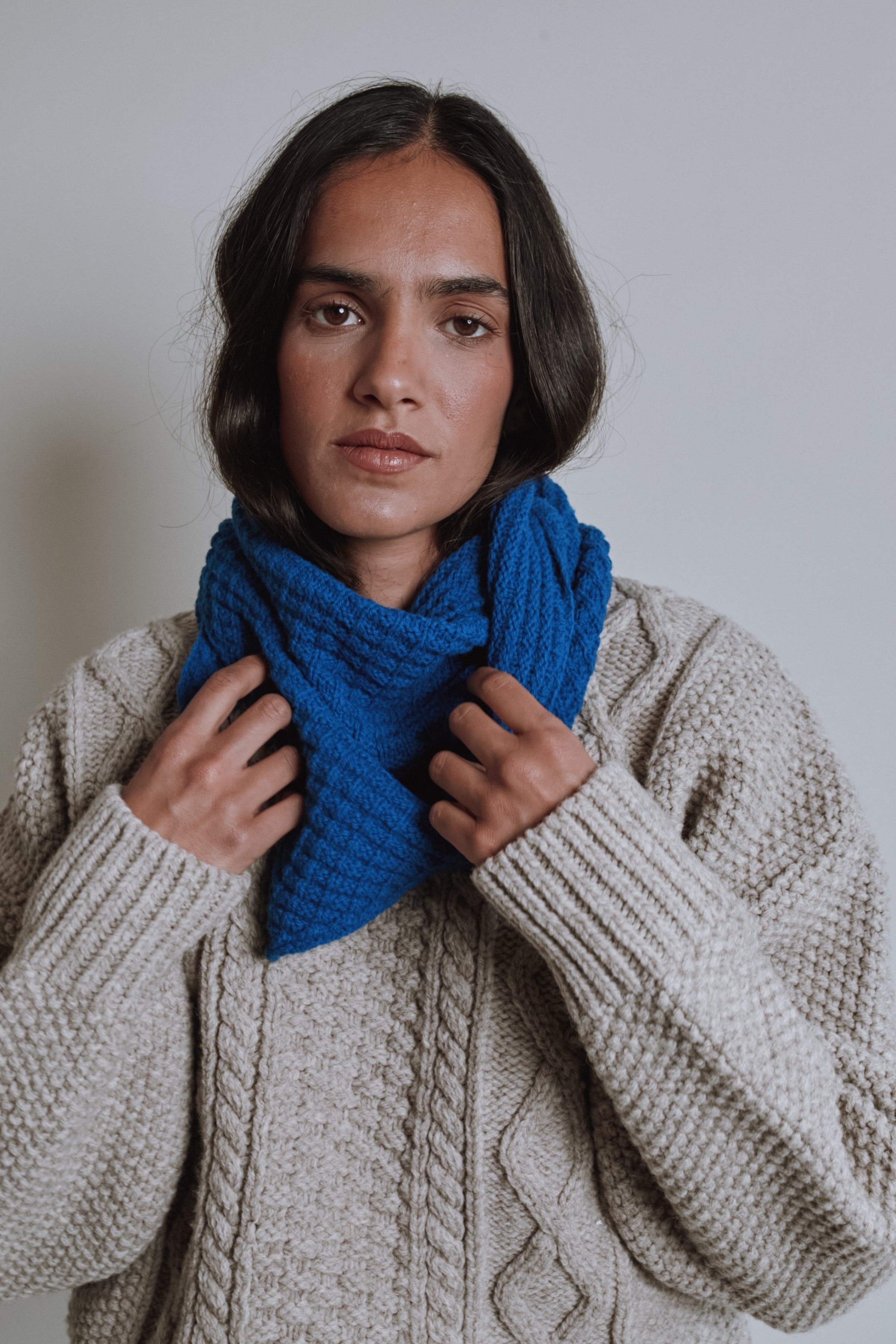 ROCIO Waffle Bandana in Merino Wool - Cobalt Blue