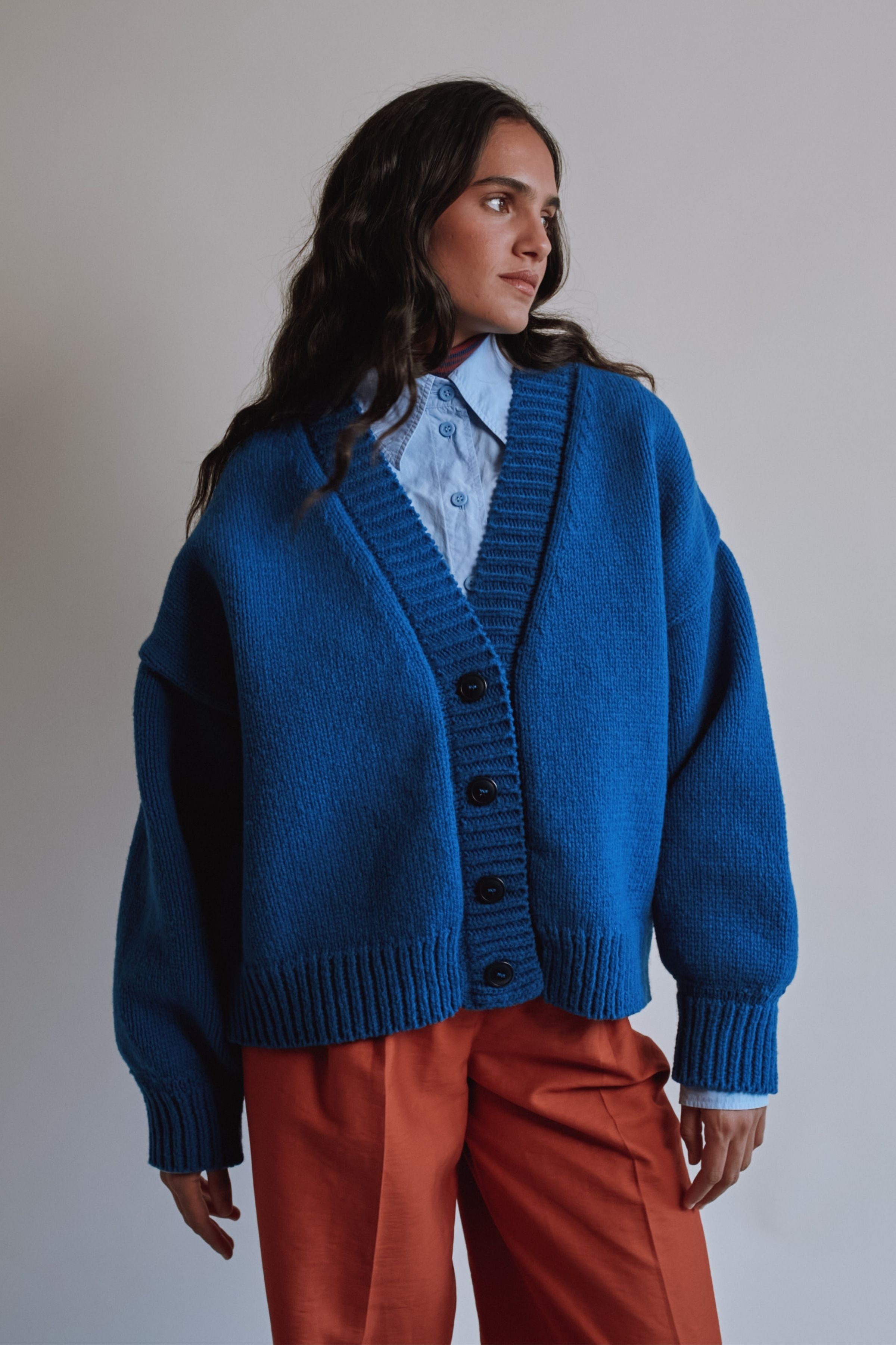 LUNA Batwing Cardigan in Merino Wool - Cobalt Blue